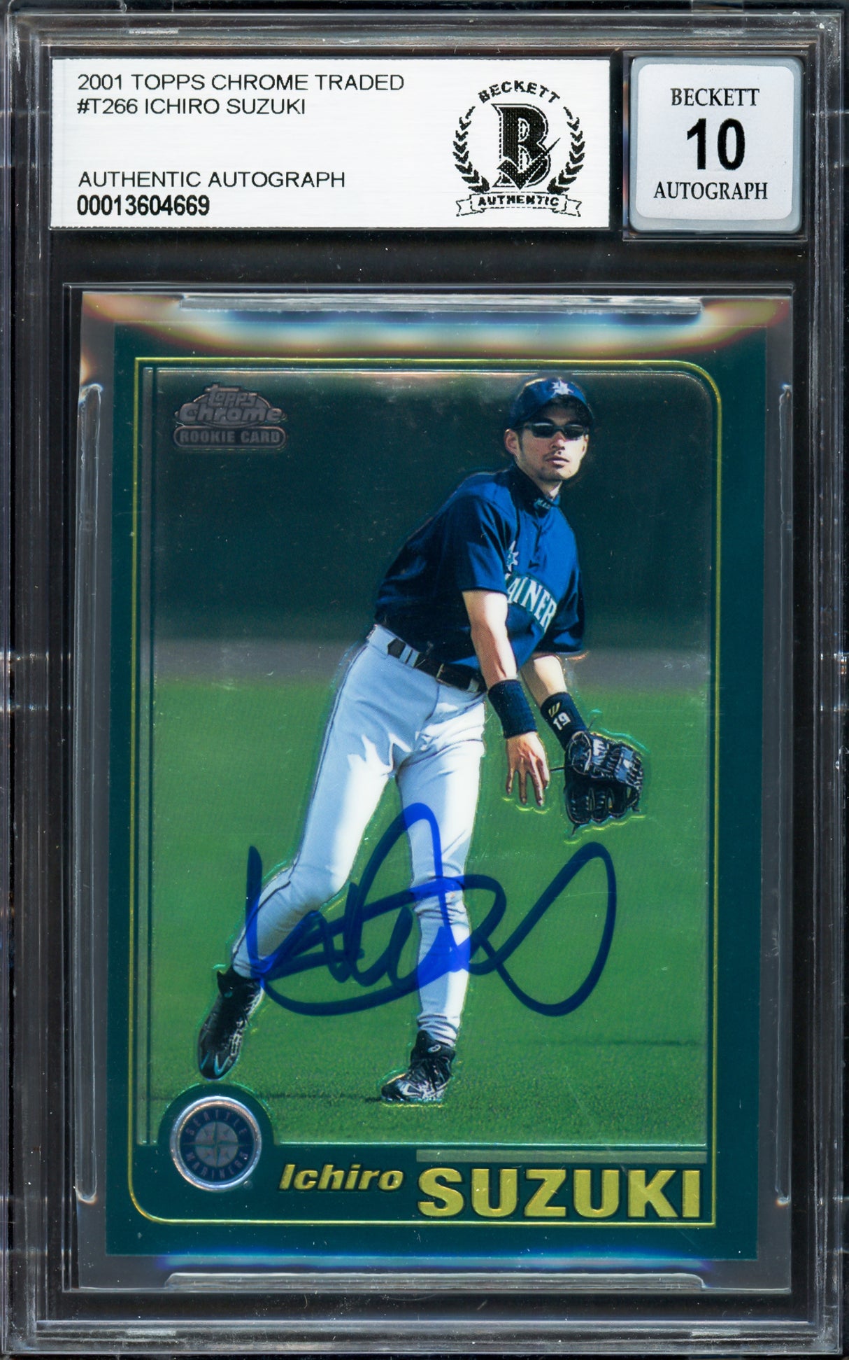 Ichiro Suzuki Autographed 2001 Topps Chrome Traded Rookie Card #T266 Seattle Mariners Auto Grade Gem Mint 10 Beckett BAS #13604669