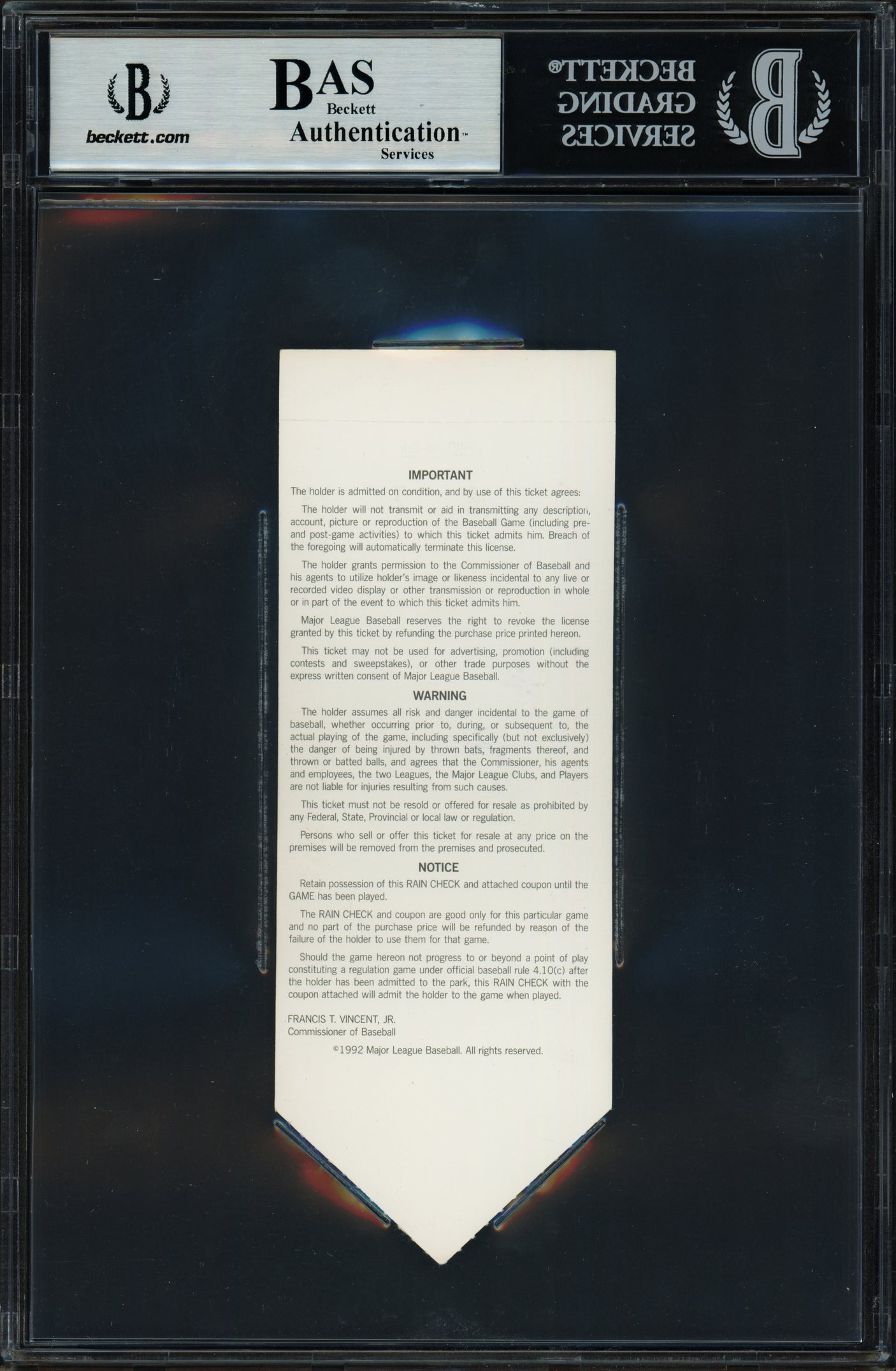 Ken Griffey Jr. Autographed 1992 All Star Game Ticket Seattle Mariners "92 AS MVP" Beckett BAS #13447234