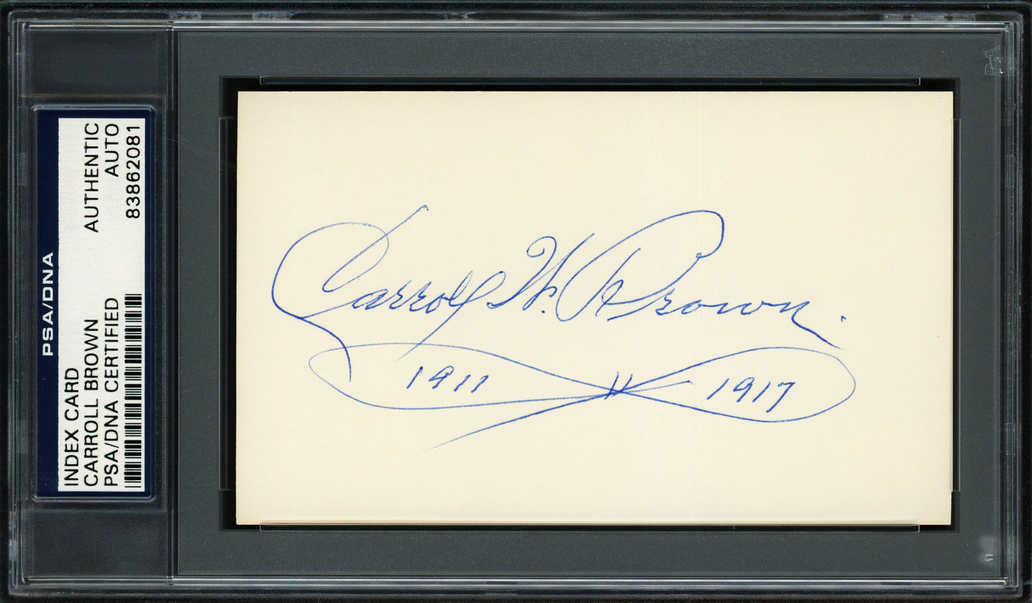 Carroll "Boardwalk" Brown Autographed 3x5 Index Card New York Yankees, Philadelphia A's "1911 + 1917" PSA/DNA #83862081
