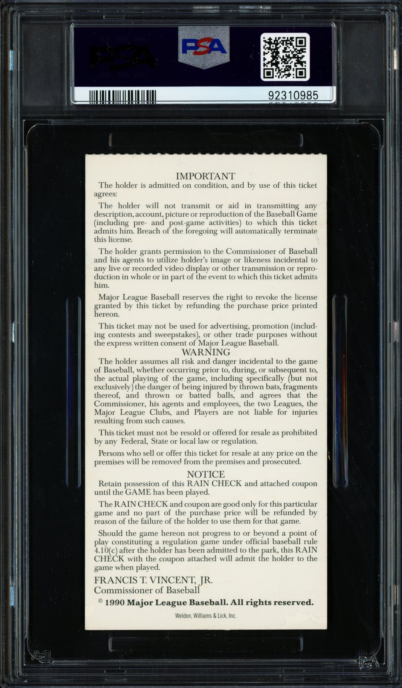 Ken Griffey Jr. Autographed 1990 All-Star Game Ticket Stub Seattle Mariners Auto Grade Gem Mint 10 "1st ASG" PSA/DNA #92310985