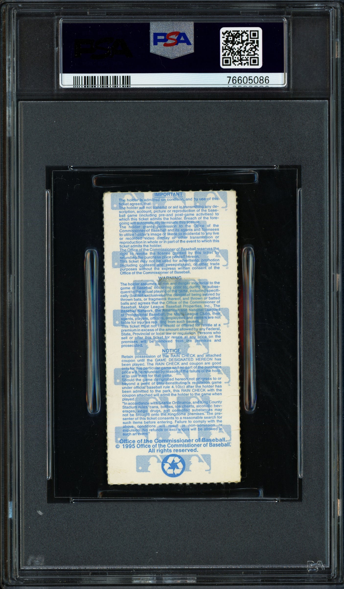 Ken Griffey Jr. Autographed 1995 A.L.D.S. Game 4 Ticket Stub Seattle Mariners Auto Grade Mint 9 PSA/DNA #76605086