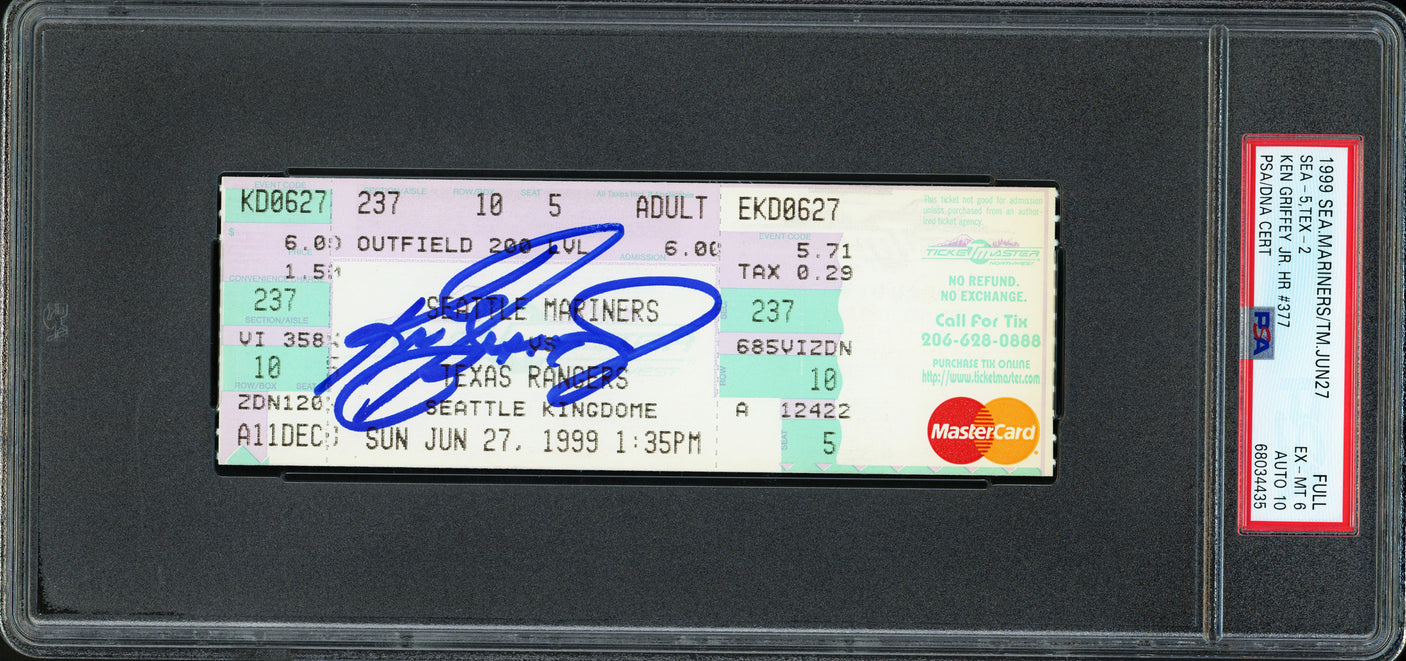 Ken Griffey Jr. Autographed 1999 Seattle Mariners HR #377 - Last HR in The Kingdome Ticket Seattle Mariners PSA 6 Auto Grade Gem Mint 10 PSA/DNA #68034435