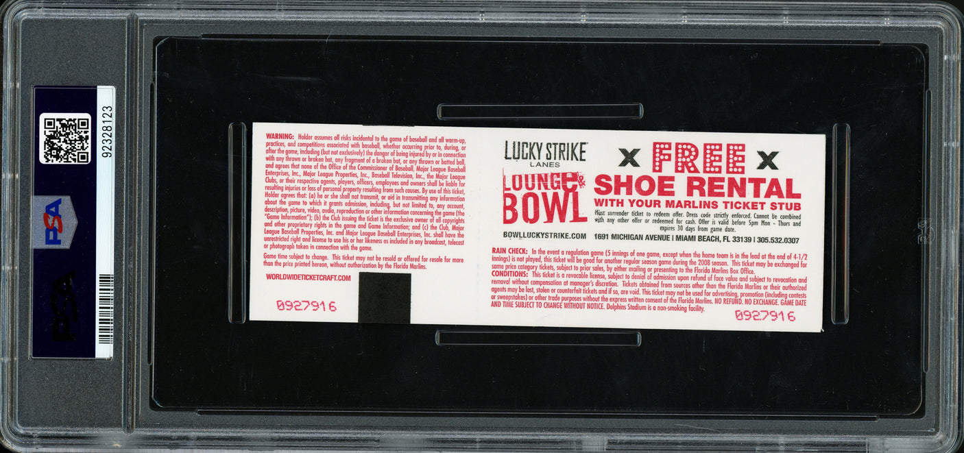 Ken Griffey Jr. Autographed 2008 Florida Marlins HR #600 Ticket Seattle Mariners PSA 6 Auto Grade Gem Mint 10 "600th HR" PSA/DNA #92328123