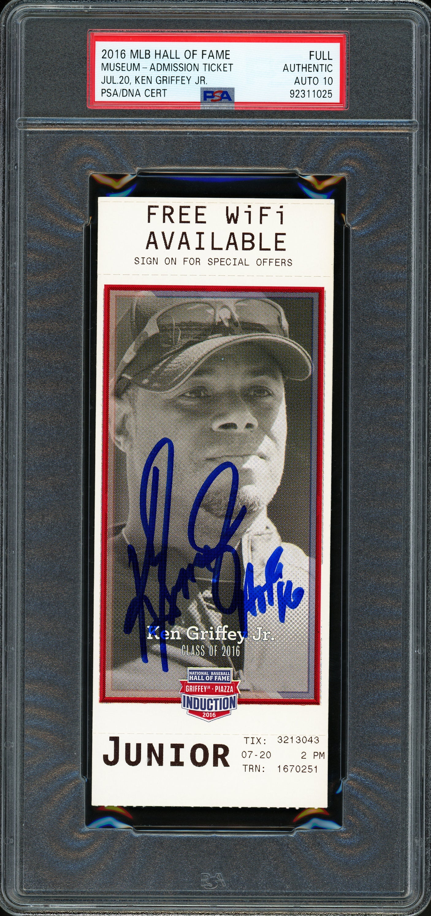 Ken Griffey Jr. Autographed 2016 MLB Hall of Fame Admission Ticket Seattle Mariners Auto Grade Gem Mint 10 "HOF 16" PSA/DNA #92311025