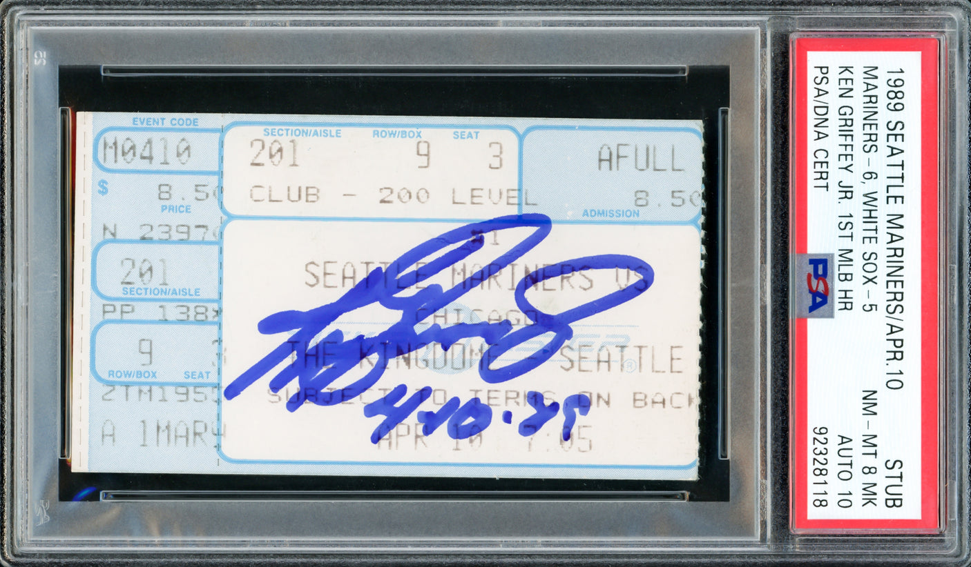 Ken Griffey Jr. Autographed 1989 Seattle Mariners 1st HR Ticket Stub Seattle Mariners PSA 8 MK Auto Grade Gem Mint 10 "4-10-89" PSA/DNA #92328118