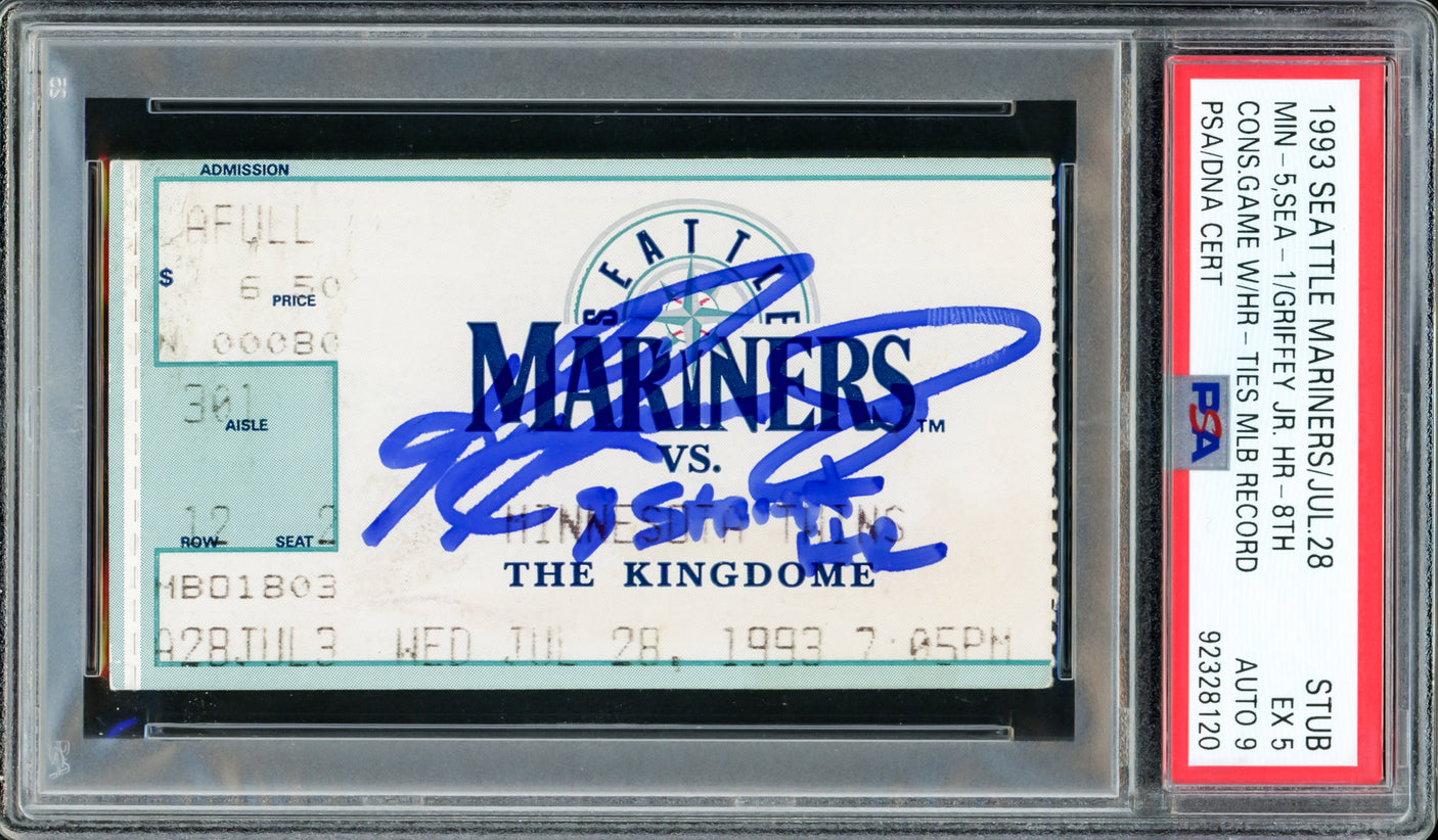 Ken Griffey Jr. Autographed 1993 8th Consecutive Game with a HR Ticket Stub Seattle Mariners PSA 5 Auto Grade Mint 9 " 8 Straight HR" PSA/DNA #92328120