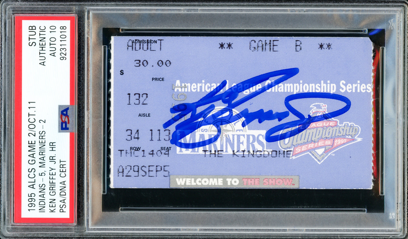 Ken Griffey Jr. Autographed 1995 ALCS Game 2 Home Run Ticket Stub Seattle Mariners Auto Grade Gem Mint 10 PSA/DNA #92311018