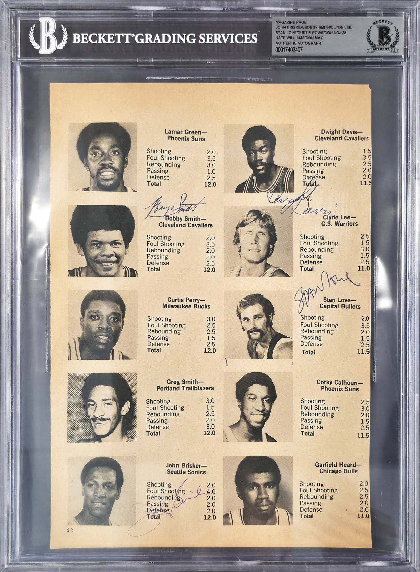 John Brisker Autographed 7x11 Magazine Page Photo Seattle Supersonics With 8 Total Signatures Beckett BAS #17402407