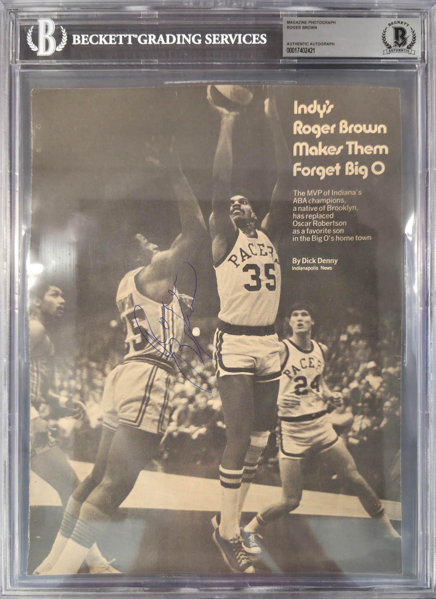 Roger Brown Autographed 8x11 Magazine Page Photo Indiana Pacers Beckett BAS #17402421