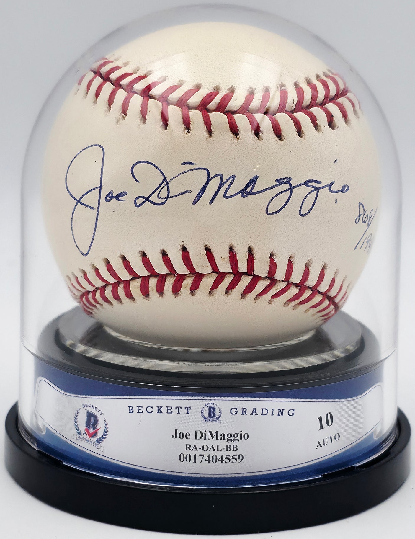 Joe DiMaggio Autographed Official AL Baseball New York Yankees Auto Grade Gem Mint 10 Beckett BAS #17404559