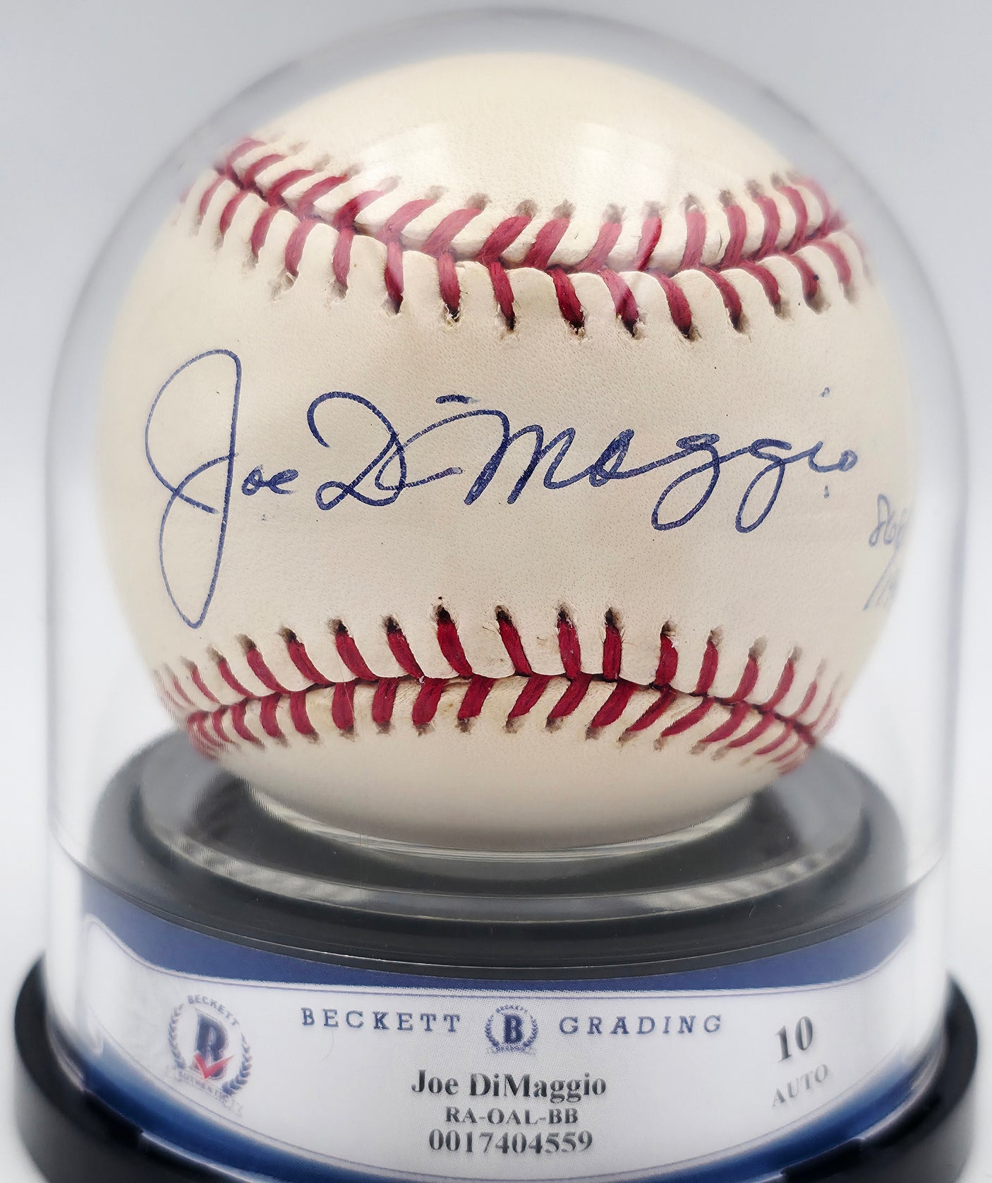 Joe DiMaggio Autographed Official AL Baseball New York Yankees Auto Grade Gem Mint 10 Beckett BAS #17404559
