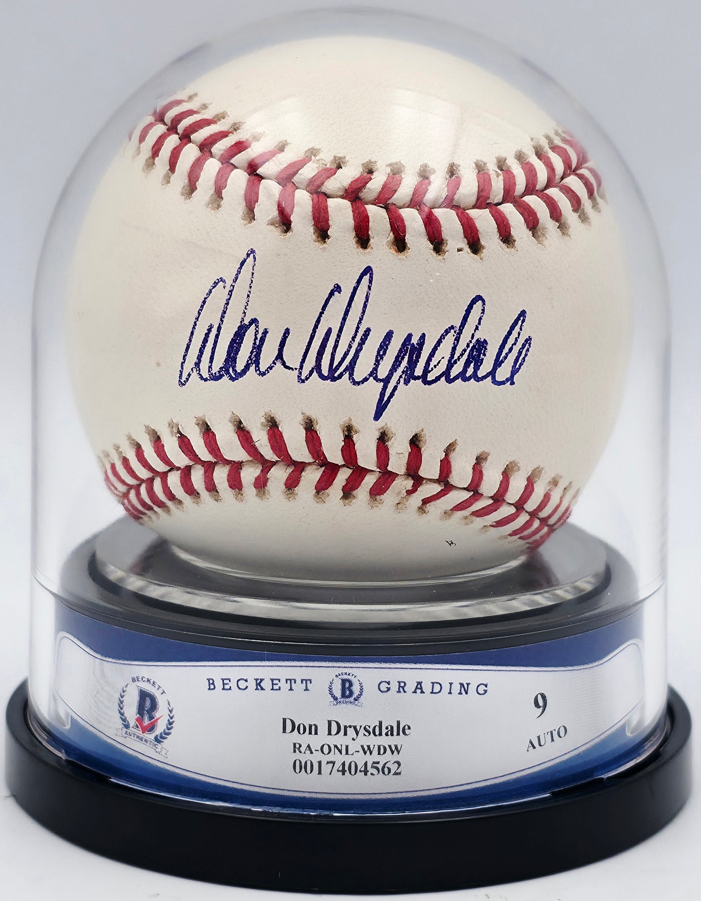 Don Drysdale Autographed Official NL Baseball Los Angeles Dodgers Auto Grade Mint 9 Beckett BAS #17404562