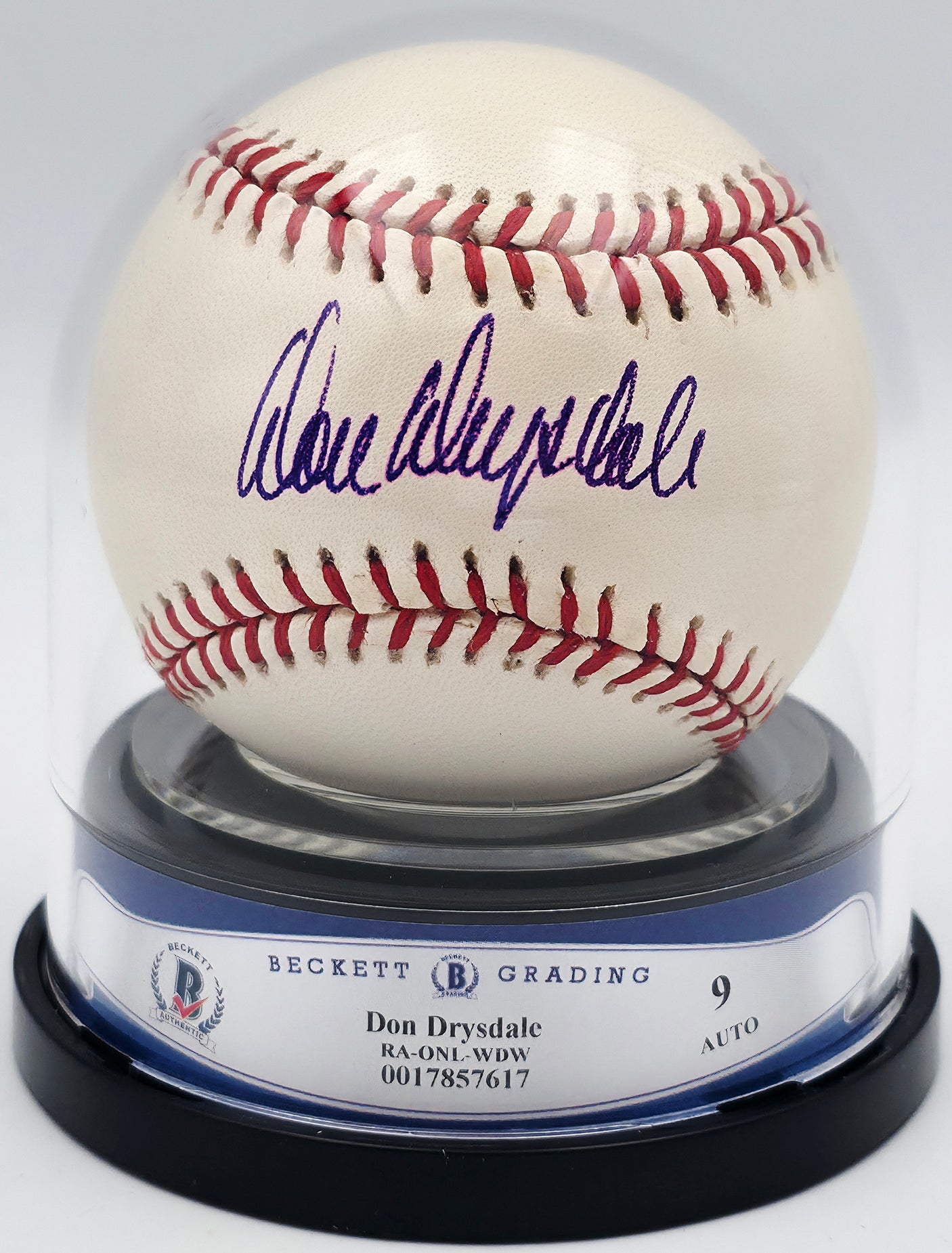 Don Drysdale Autographed Official NL Baseball Los Angeles Dodgers Auto Grade Mint 9 Beckett BAS #17857617