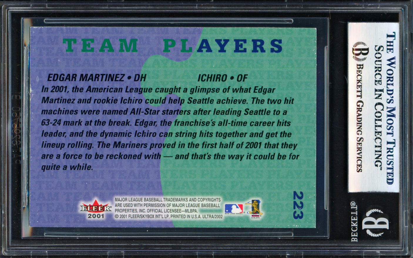 Ichiro Suzuki & Edgar Martinez Autographed 2001 Fleer Ultra Card #223 Seattle Mariners Beckett BAS #17830826