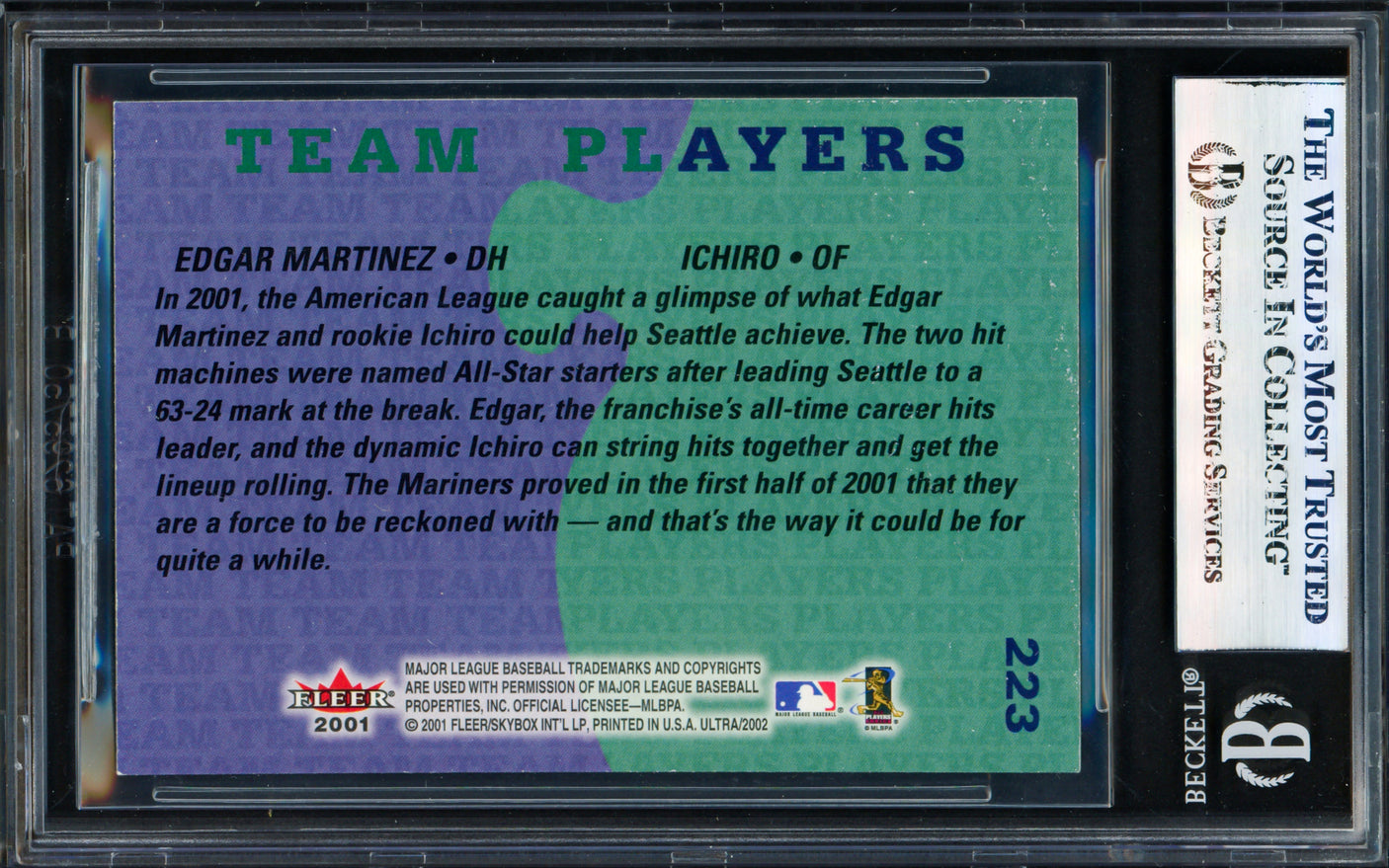 Ichiro Suzuki & Edgar Martinez Autographed 2001 Fleer Ultra Card #223 Seattle Mariners Beckett BAS #17830828