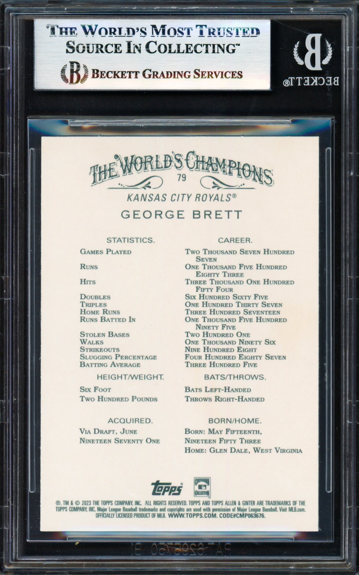 George Brett Autographed 2023 Topps Allen & Ginter Card #79 Kansas City Royals Beckett BAS #17830820