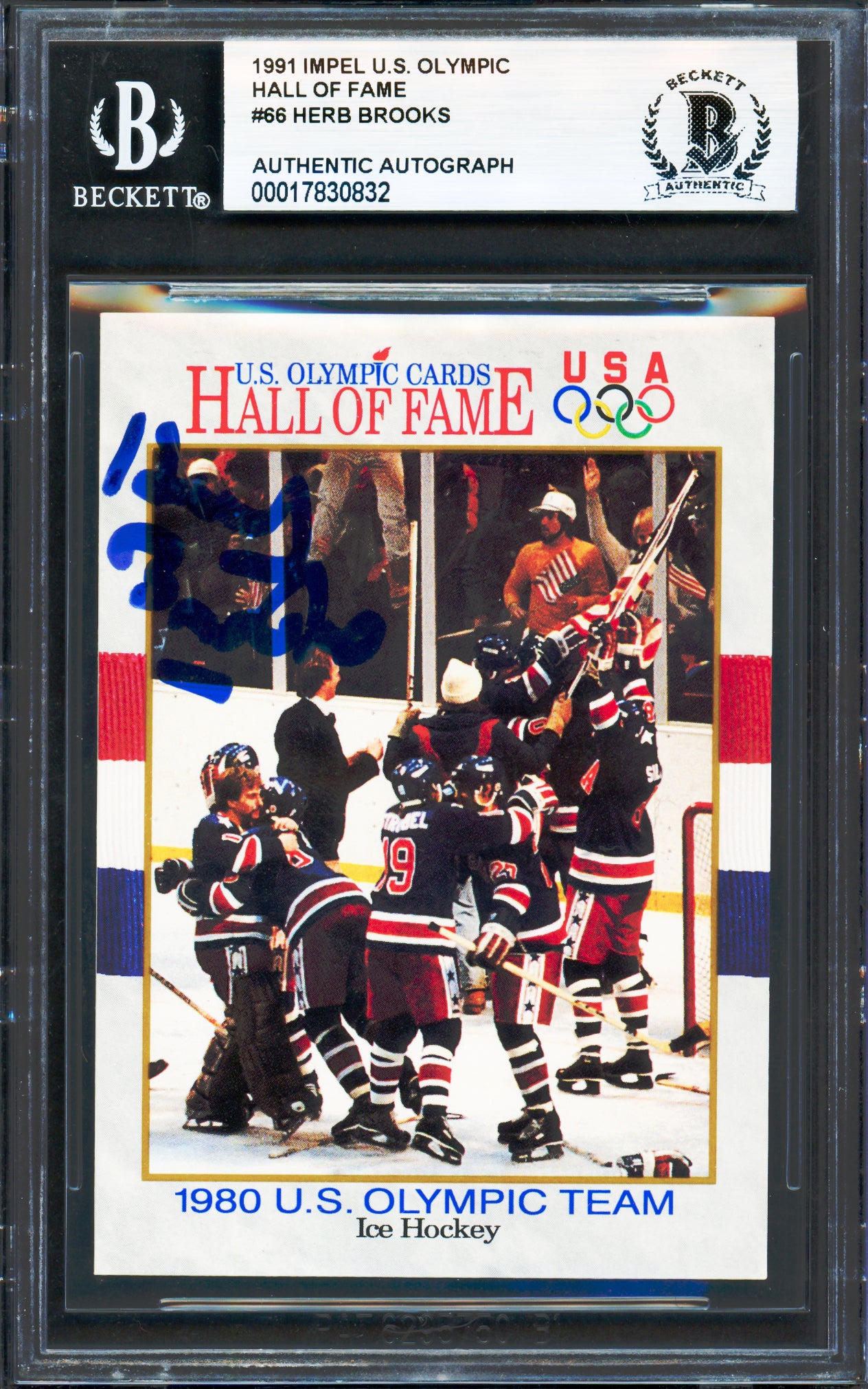Herb Brooks Autographed 1991 Impel Olympics Card #66 1980 Team USA Beckett BAS #17830832
