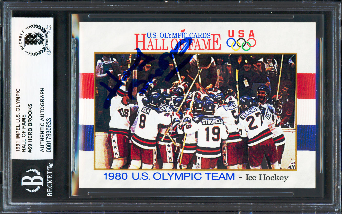 Herb Brooks Autographed 1991 Impel Olympics Card #69 1980 Team USA Beckett BAS #17830833