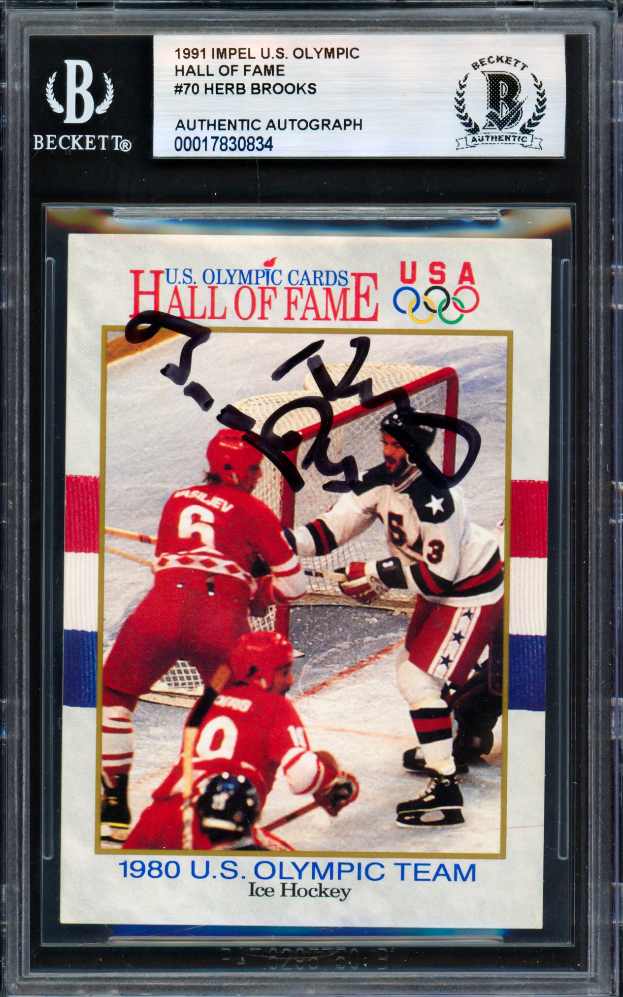 Herb Brooks Autographed 1991 Impel Olympics Card #70 1980 Team USA Beckett BAS #17830834