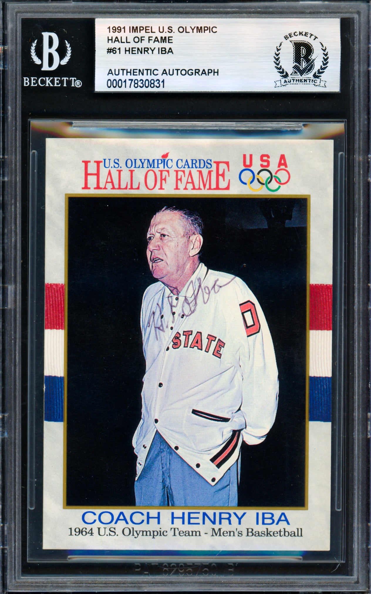 Henry Iba Autographed 1991 Impel Olympics Card #61 1964 U.S. Beckett BAS #17830831