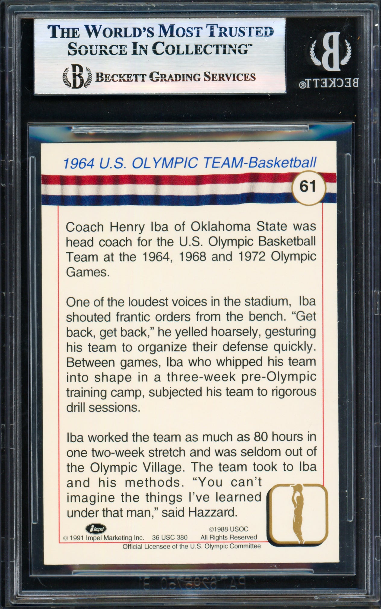Henry Iba Autographed 1991 Impel Olympics Card #61 1964 U.S. Beckett BAS #17830831