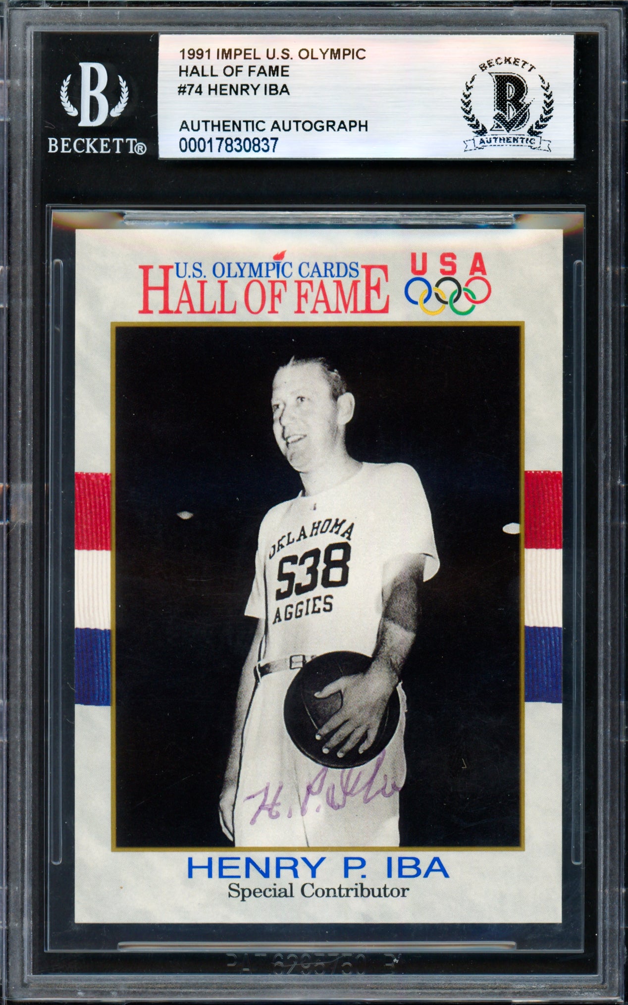 Henry Iba Autographed 1991 Impel Olympics Card #74 1964 U.S. Beckett BAS #17830837