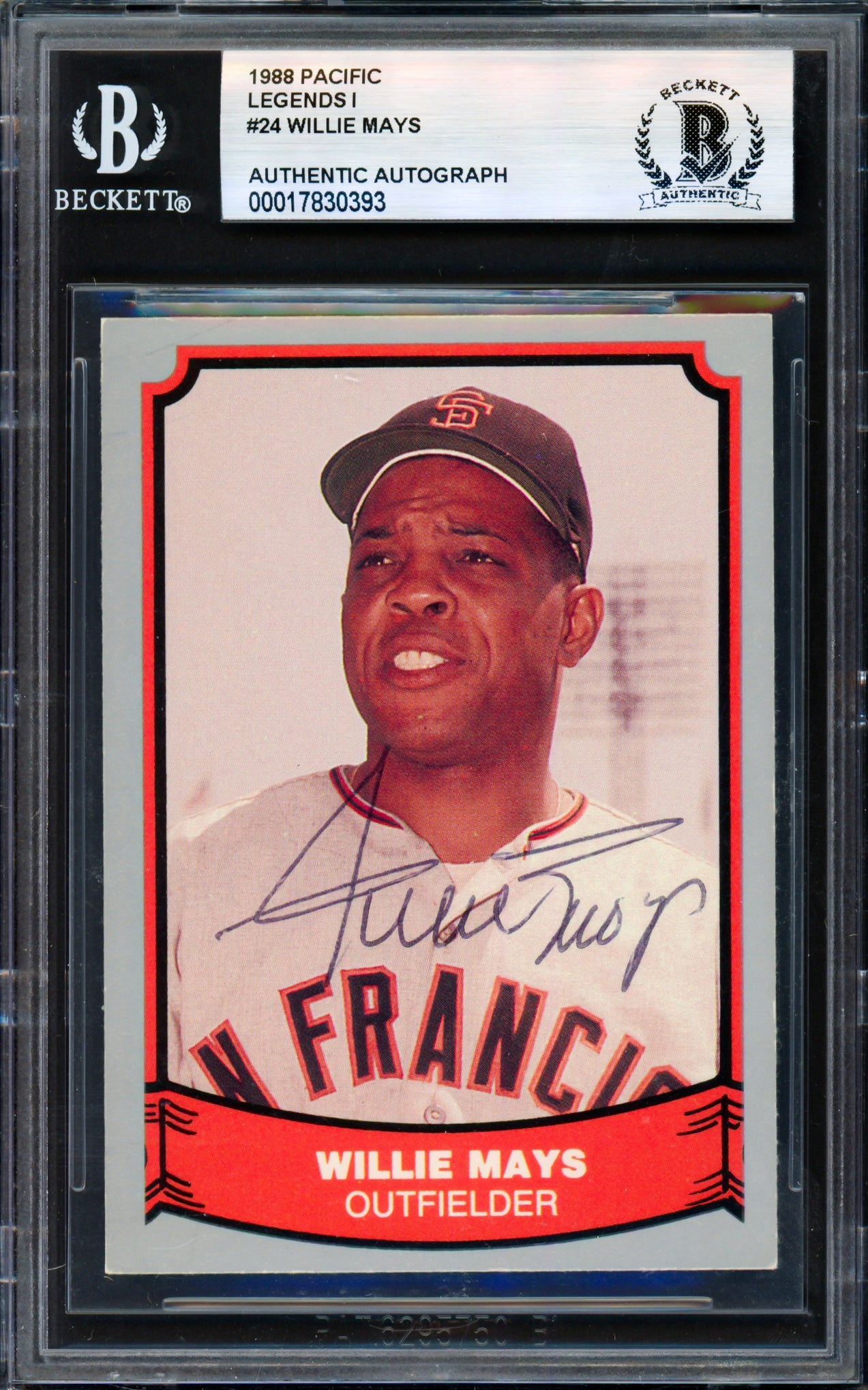 Willie Mays Autographed 1988 Pacific Legends Card #24 San Francisco Giants Beckett BAS #17830393