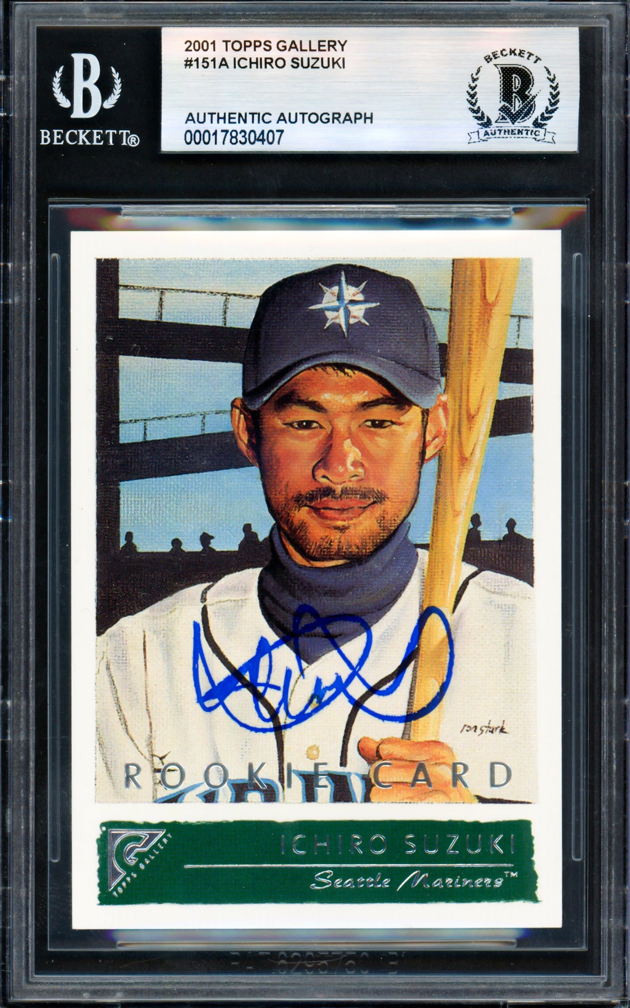 Ichiro Suzuki Autographed 2001 Topps Gallery English Rookie Card #151 Seattle Mariners Beckett BAS #17830407