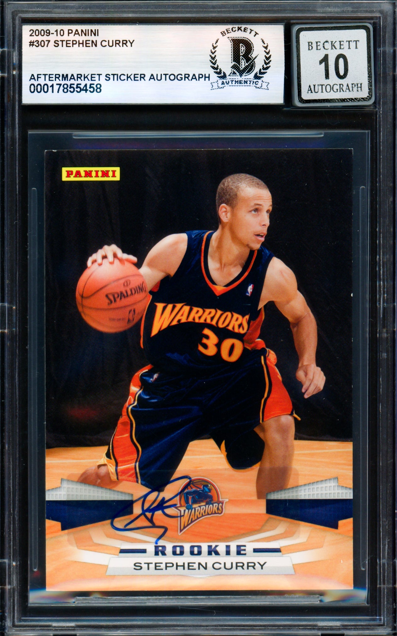 Stephen Curry Autographed 2009-10 Panini Card #307 Golden State Warriors Auto Grade Gem Mint 10 Beckett BAS #17855458