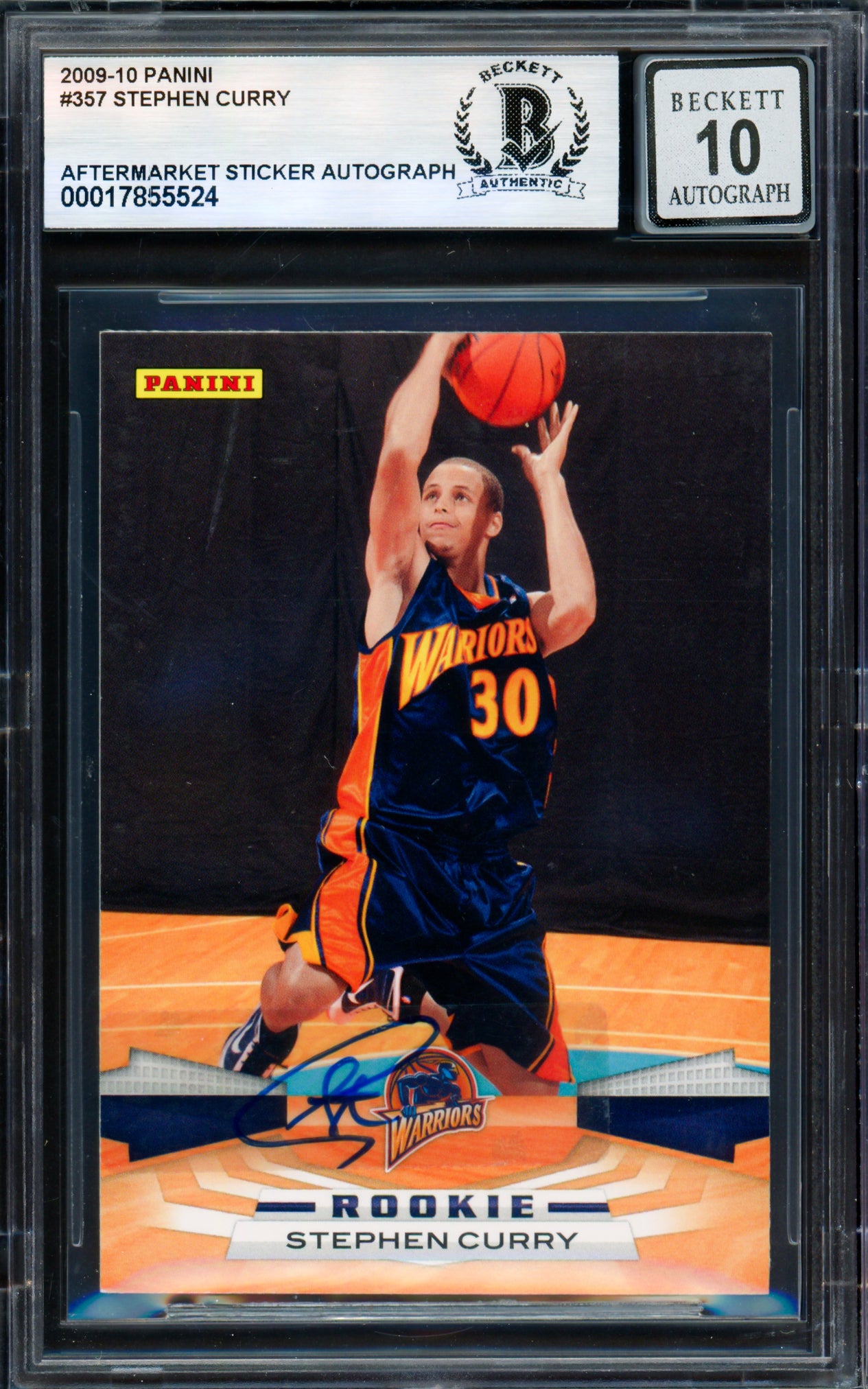 Stephen Curry Autographed 2009-10 Panini Card #357 Golden State Warriors Auto Grade Gem Mint 10 Beckett BAS #17855524