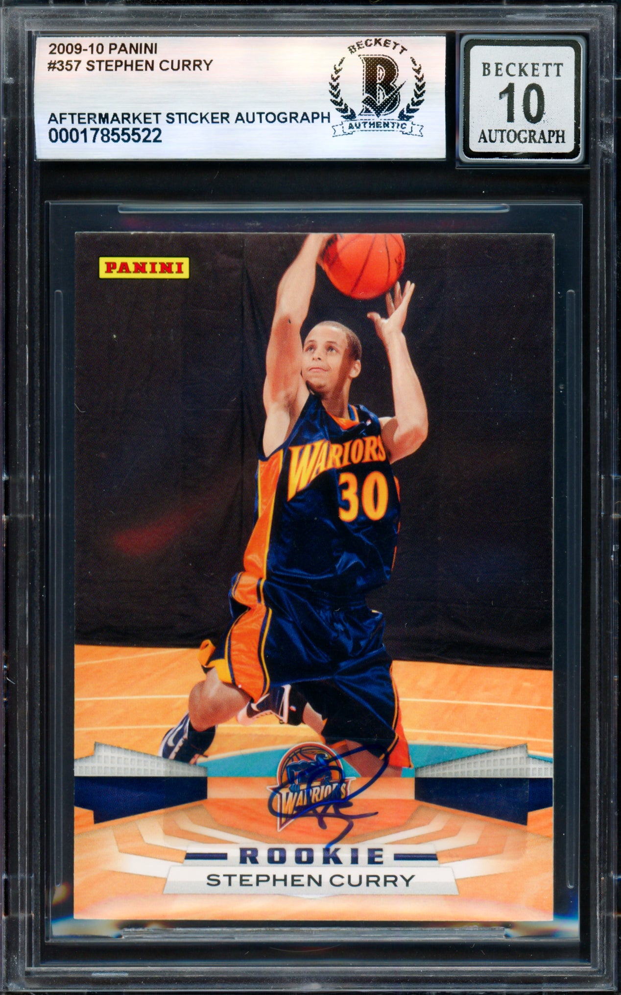 Stephen Curry Autographed 2009-10 Panini Card #357 Golden State Warriors Auto Grade Gem Mint 10 Beckett BAS #17855522