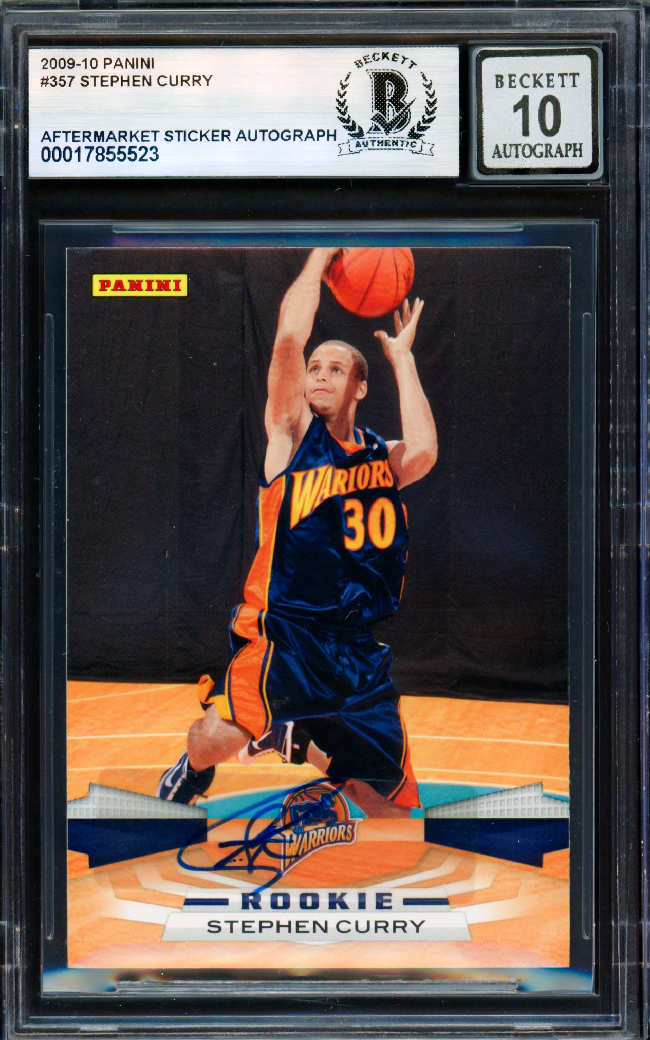 Stephen Curry Autographed 2009-10 Panini Card #357 Golden State Warriors Auto Grade Gem Mint 10 Beckett BAS #17855523