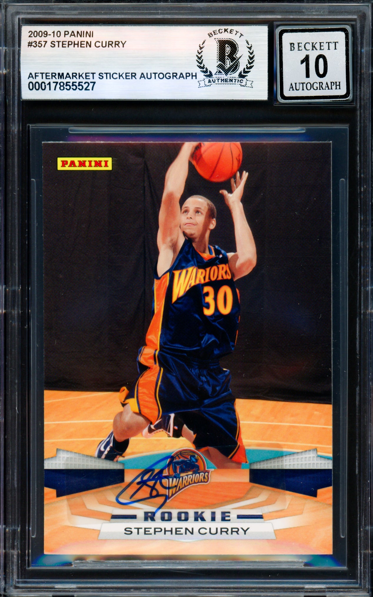 Stephen Curry Autographed 2009-10 Panini Card #357 Golden State Warriors Auto Grade Gem Mint 10 Beckett BAS #17855527