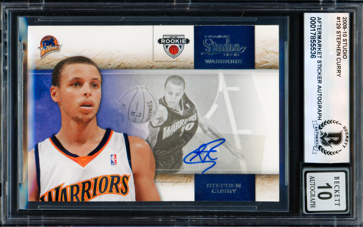 Stephen Curry Autographed 2009-10 Panini Donruss Studio Card #129 Golden State Warriors Auto Grade Gem Mint 10 Beckett BAS #17855536