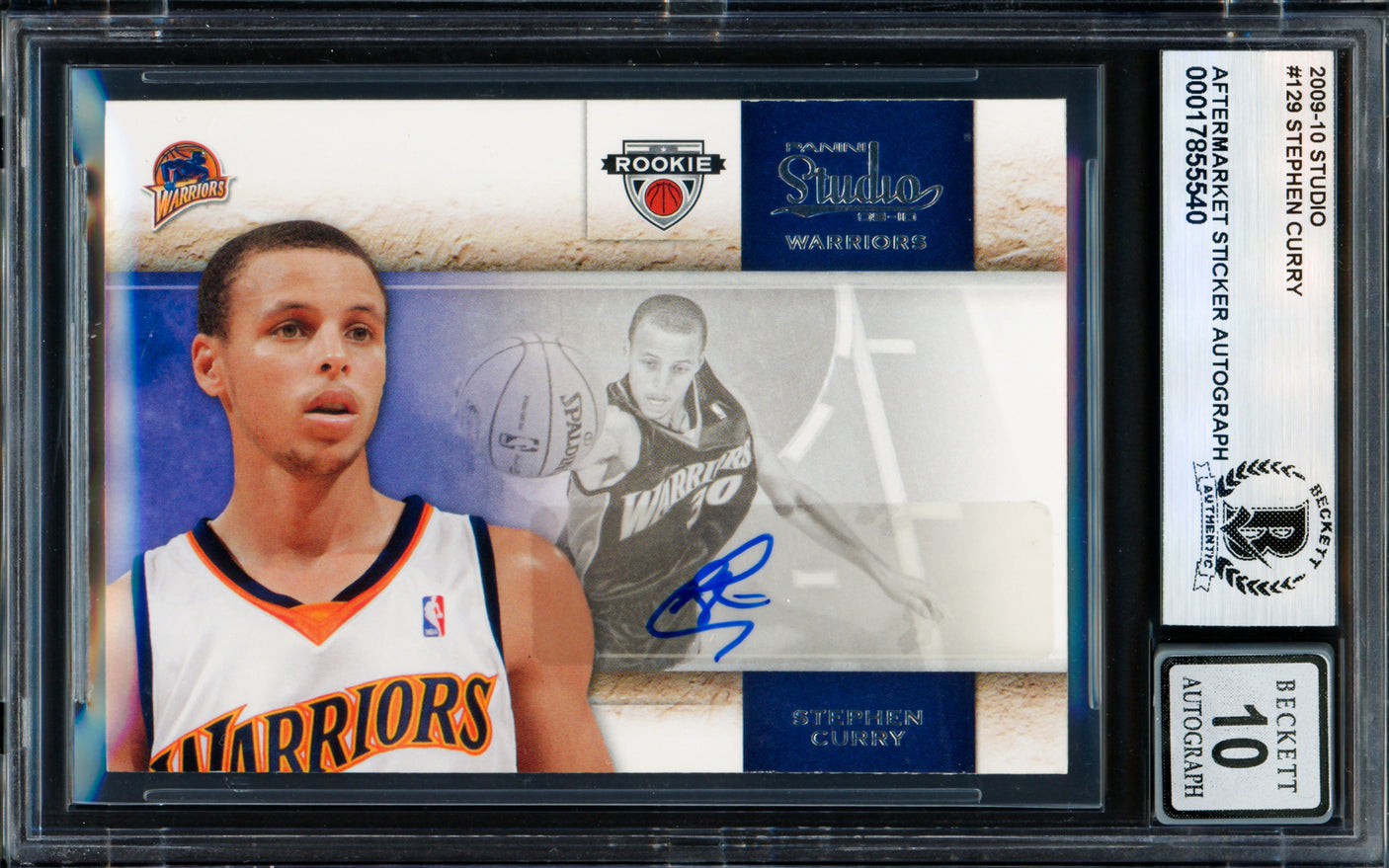 Stephen Curry Autographed 2009-10 Panini Donruss Studio Card #129 Golden State Warriors Auto Grade Gem Mint 10 Beckett BAS #17855540