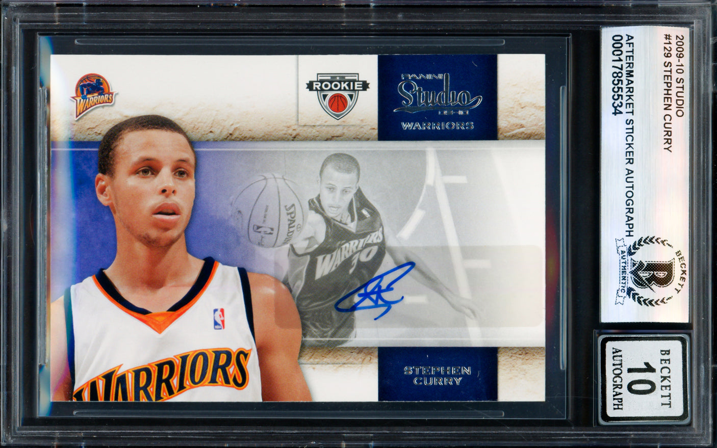 Stephen Curry Autographed 2009-10 Panini Donruss Studio Card #129 Golden State Warriors Auto Grade Gem Mint 10 Beckett BAS #17855534