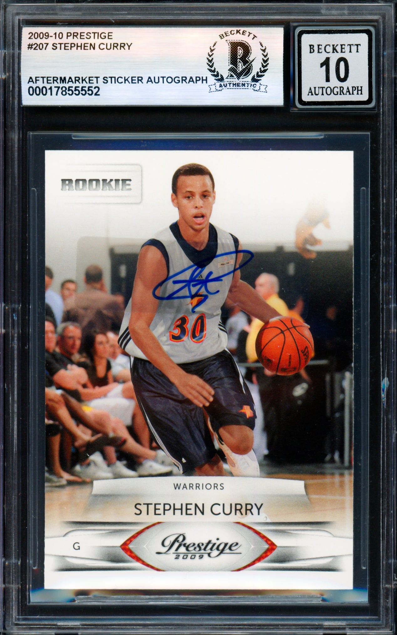 Stephen Curry Autographed 2009-10 Panini Prestige Card #207 Golden State Warriors Auto Grade Gem Mint 10 Beckett BAS #17855552