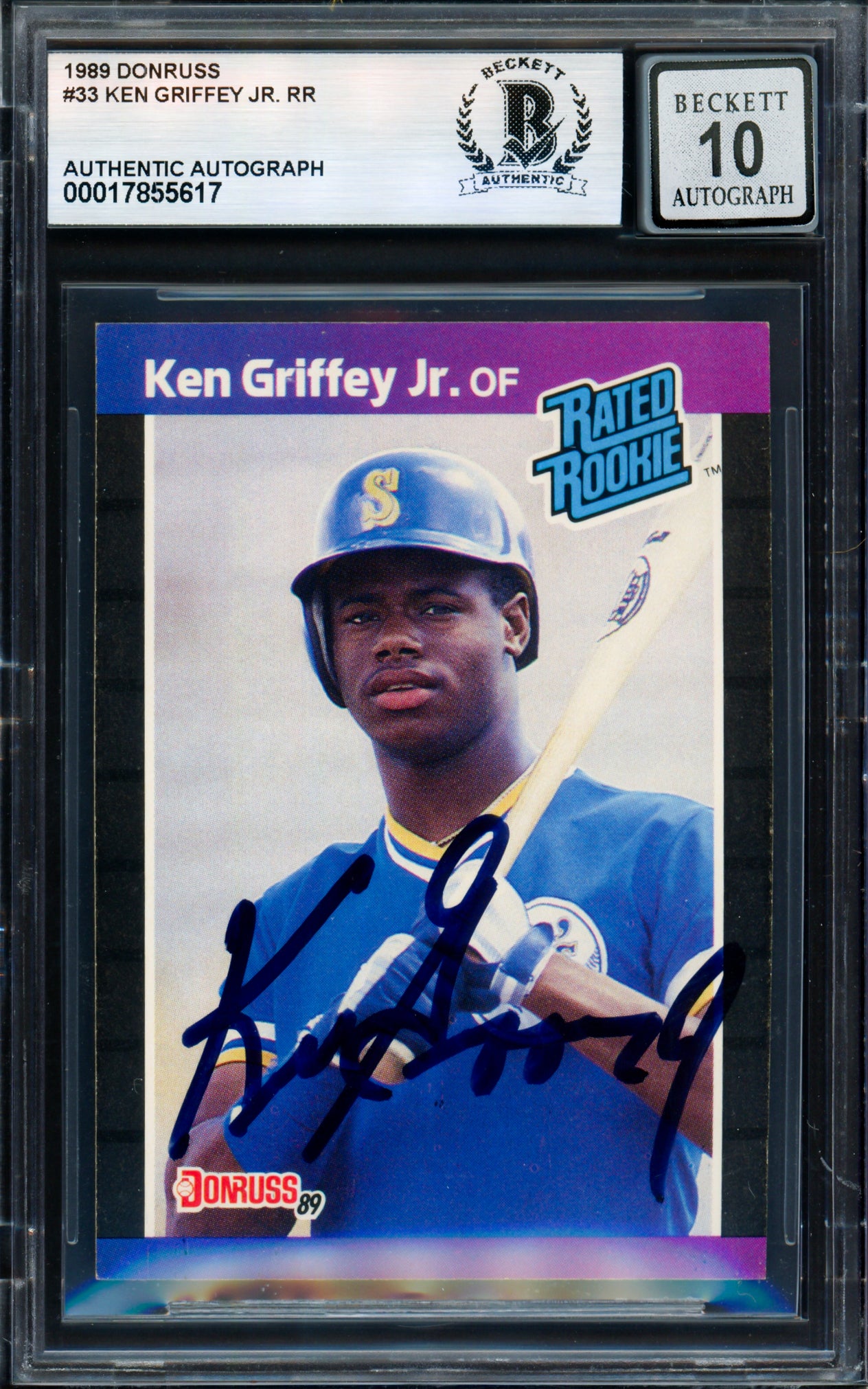 Ken Griffey Jr. Autographed 1989 Donruss Card #33 Seattle Mariners Auto Grade Gem Mint 10 Vintage Rookie Era Signature Beckett BAS #17855617