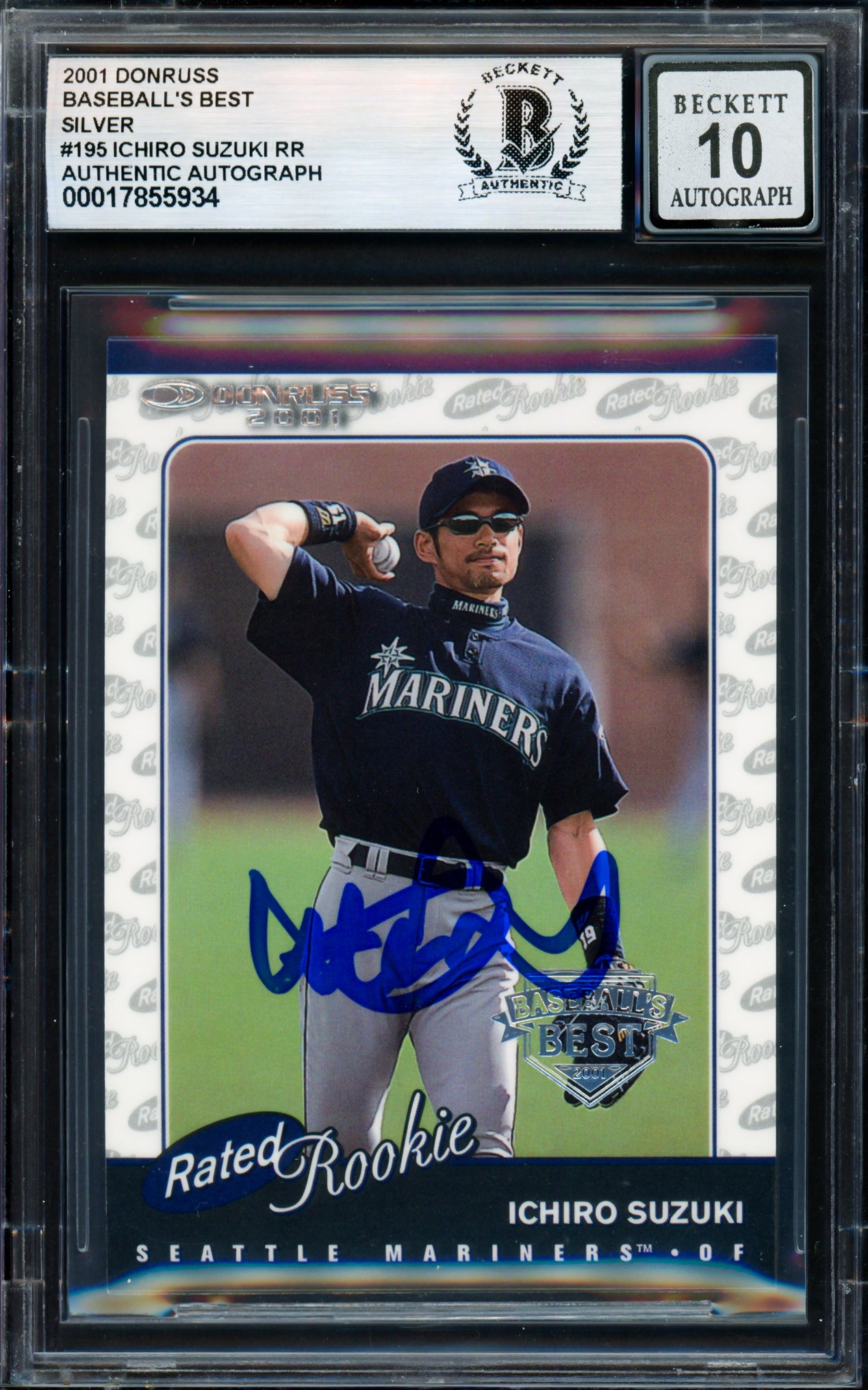 Ichiro Suzuki Autographed 2001 Donruss Baseball's Best Silver Card #195 Seattle Mariners Auto Grade Gem Mint 10 Beckett BAS #17855934