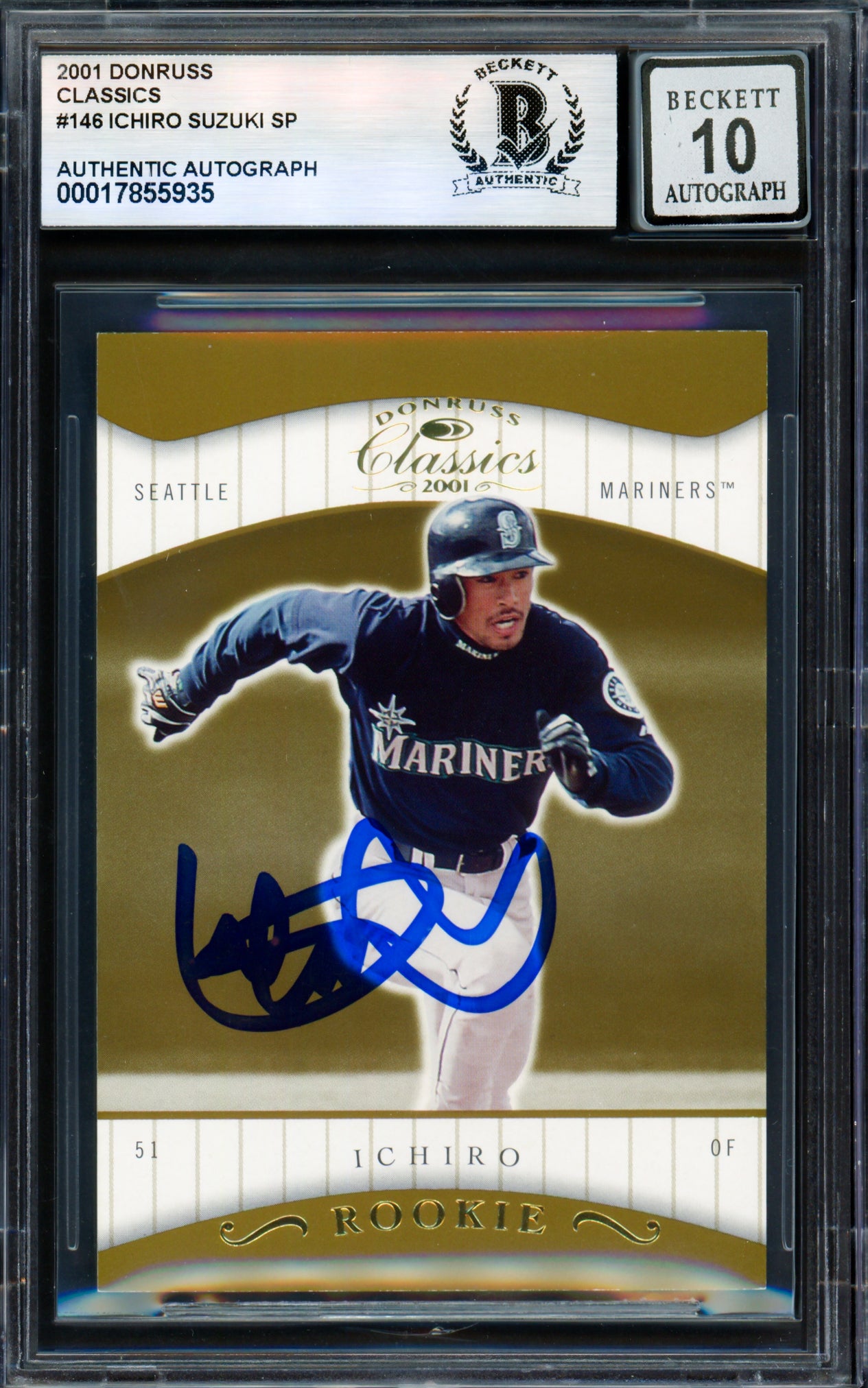 Ichiro Suzuki Autographed 2001 Donruss Classics Card #146 Seattle Mariners Auto Grade Gem Mint 10 #533/585 Beckett BAS #17855935