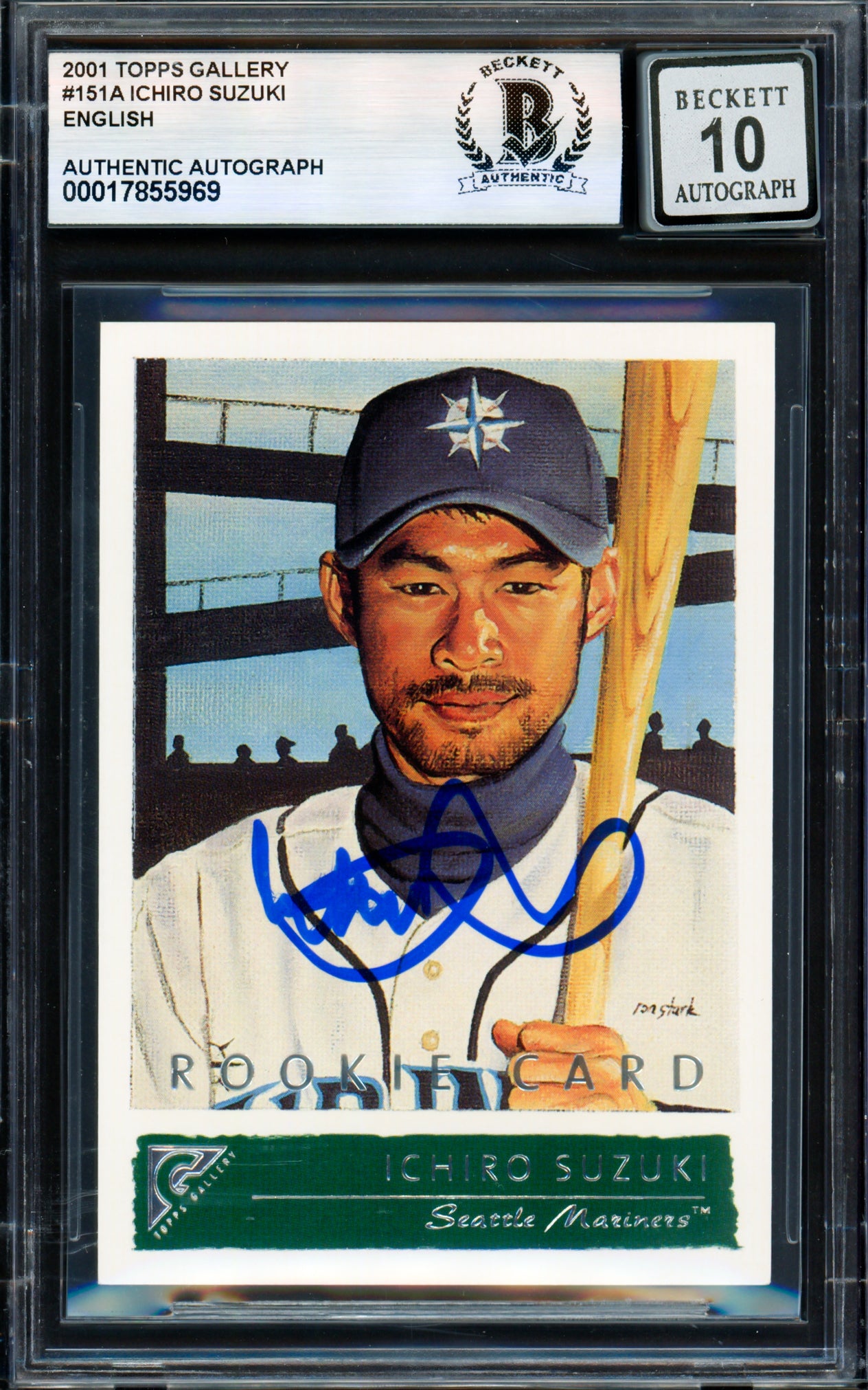 Ichiro Suzuki Autographed 2001 Topps Gallery Card #151 Seattle Mariners Auto Grade Gem Mint 10 Beckett BAS #17855969