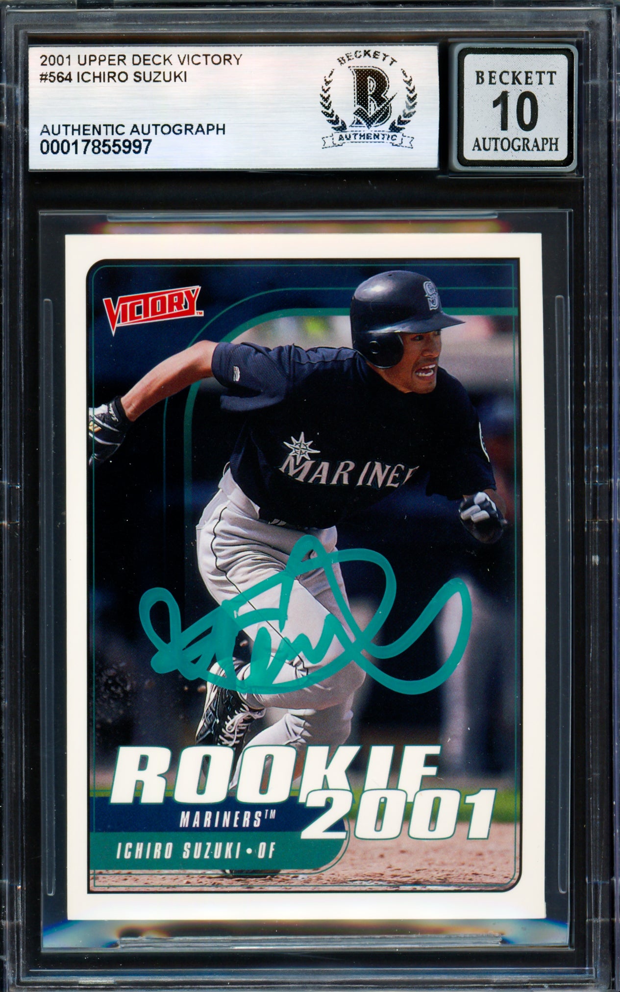 Ichiro Suzuki Autographed 2001 Upper Deck Victory Card #564 Seattle Mariners Auto Grade Gem Mint 10 Beckett BAS #17855997