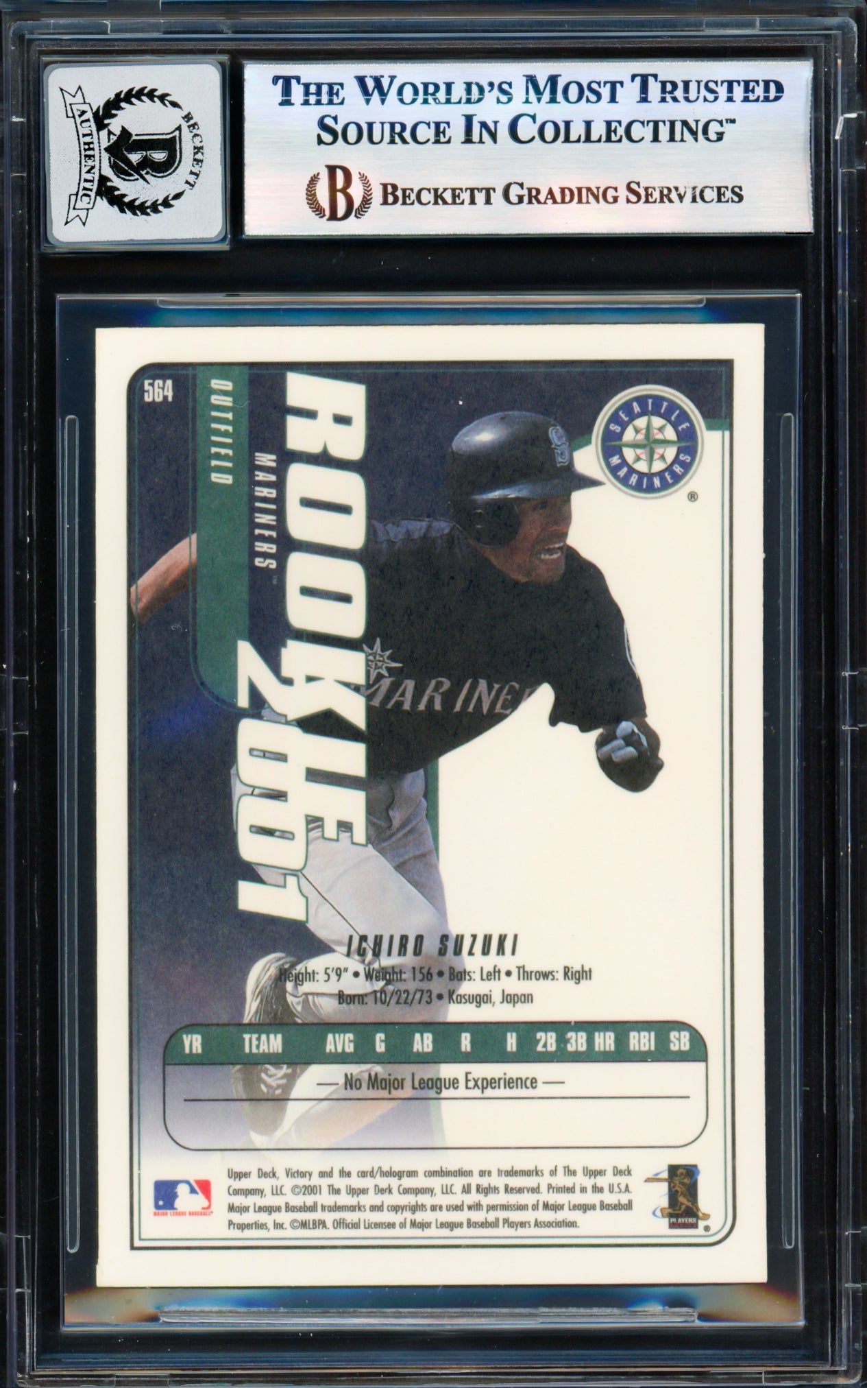 Ichiro Suzuki Autographed 2001 Upper Deck Victory Card #564 Seattle Mariners Auto Grade Gem Mint 10 Beckett BAS #17855997