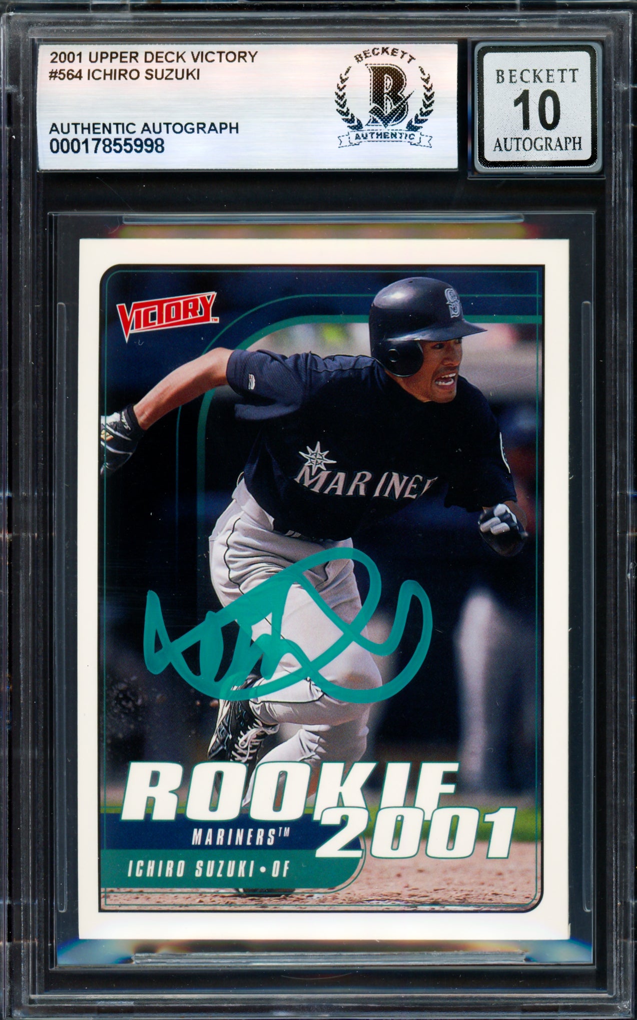Ichiro Suzuki Autographed 2001 Upper Deck Victory Card #564 Seattle Mariners Auto Grade Gem Mint 10 Beckett BAS #17855998