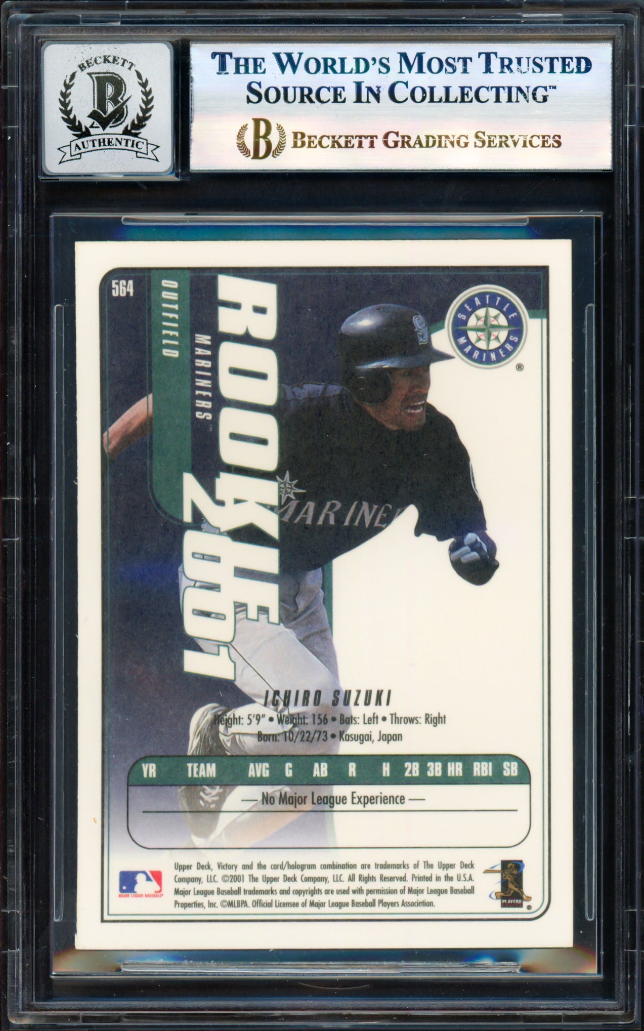 Ichiro Suzuki Autographed 2001 Upper Deck Victory Card #564 Seattle Mariners Auto Grade Gem Mint 10 Beckett BAS #17855998