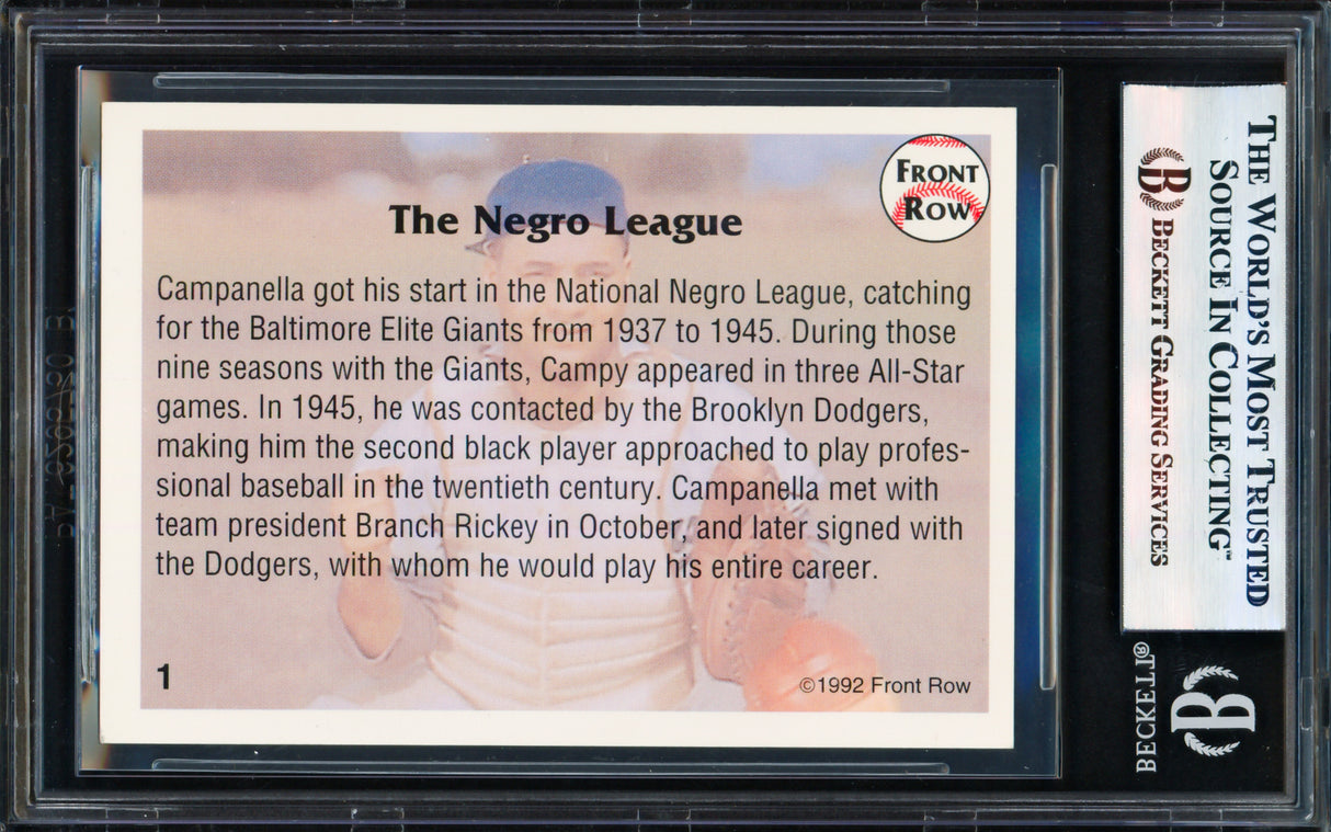 Roy Campanella Autographed 1992 Front Row Card #1 Brooklyn Dodgers Beckett BAS #17856379