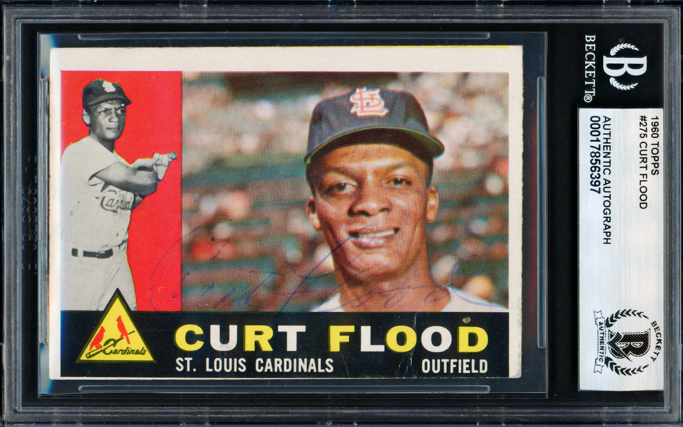 Curt Flood Autographed 1960 Topps Card #275 St. Louis Cardinals Beckett BAS #17856397
