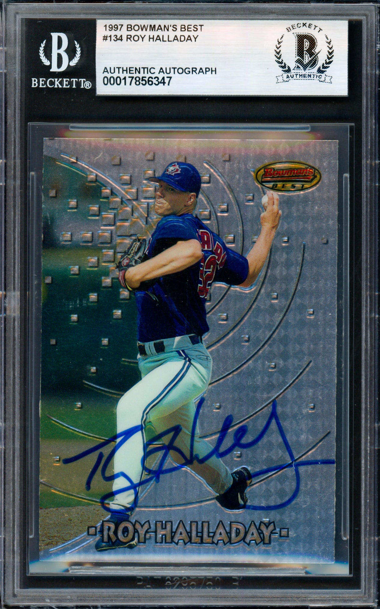 Roy Halladay Autographed 1997 Bowman's Best Rookie Card #134 Toronto Blue Jays Beckett BAS #17856347