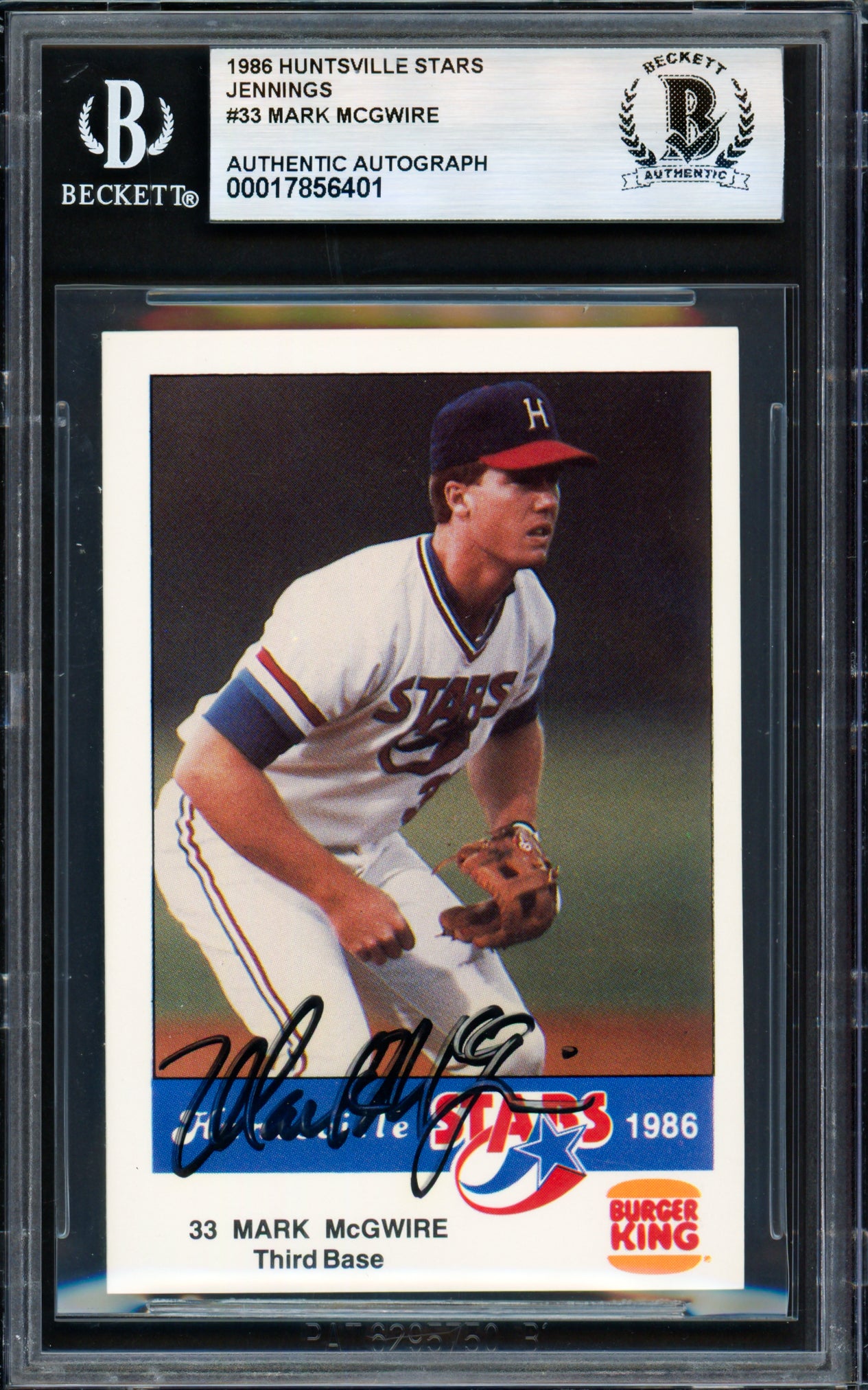Mark McGwire Autographed 1986 Huntsville Stars Rookie Card #33 Oakland A's Beckett BAS #17856401