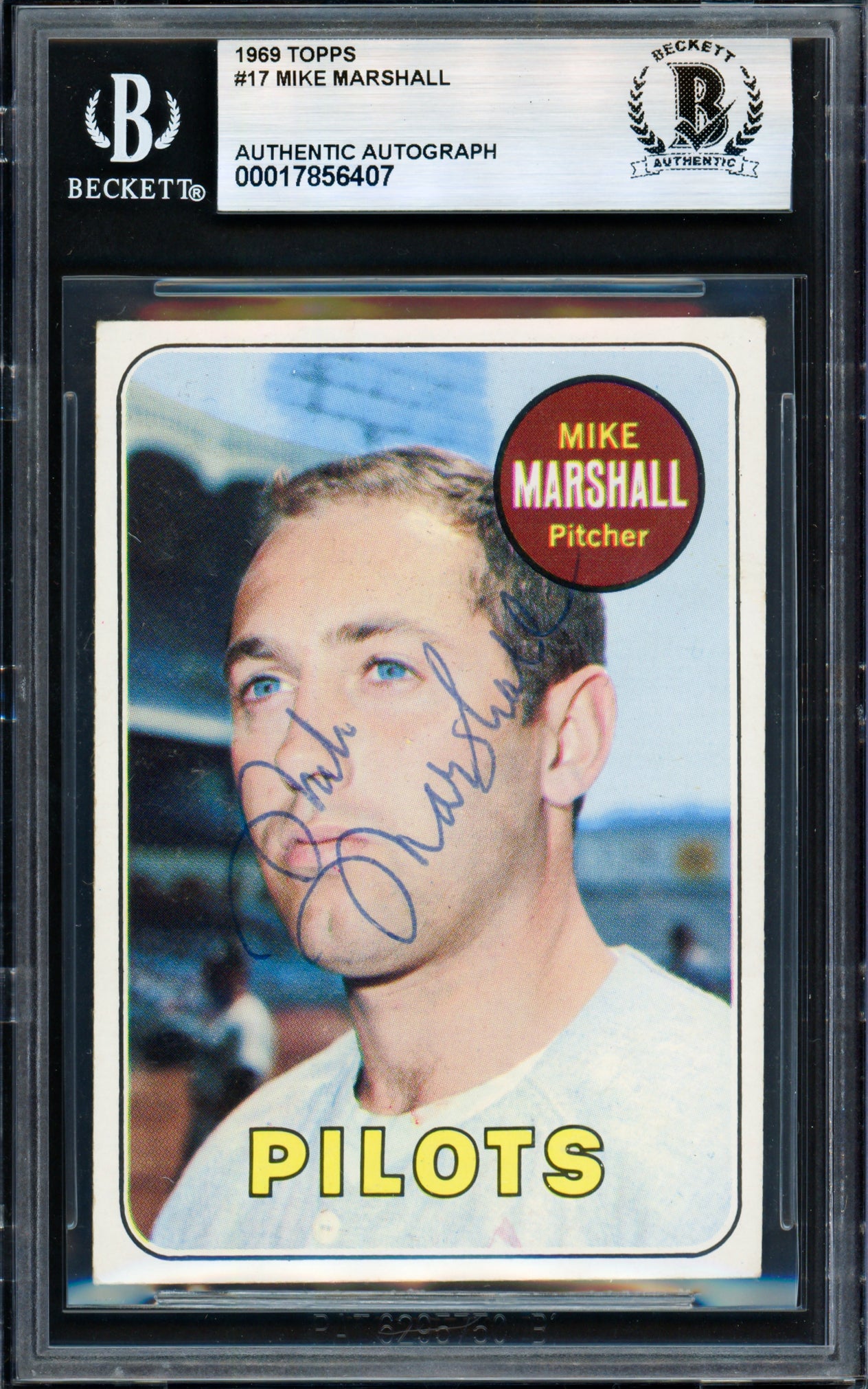 Mike Marshall Autographed 1969 Topps Card #17 Seattle Pilots Beckett BAS #17856407